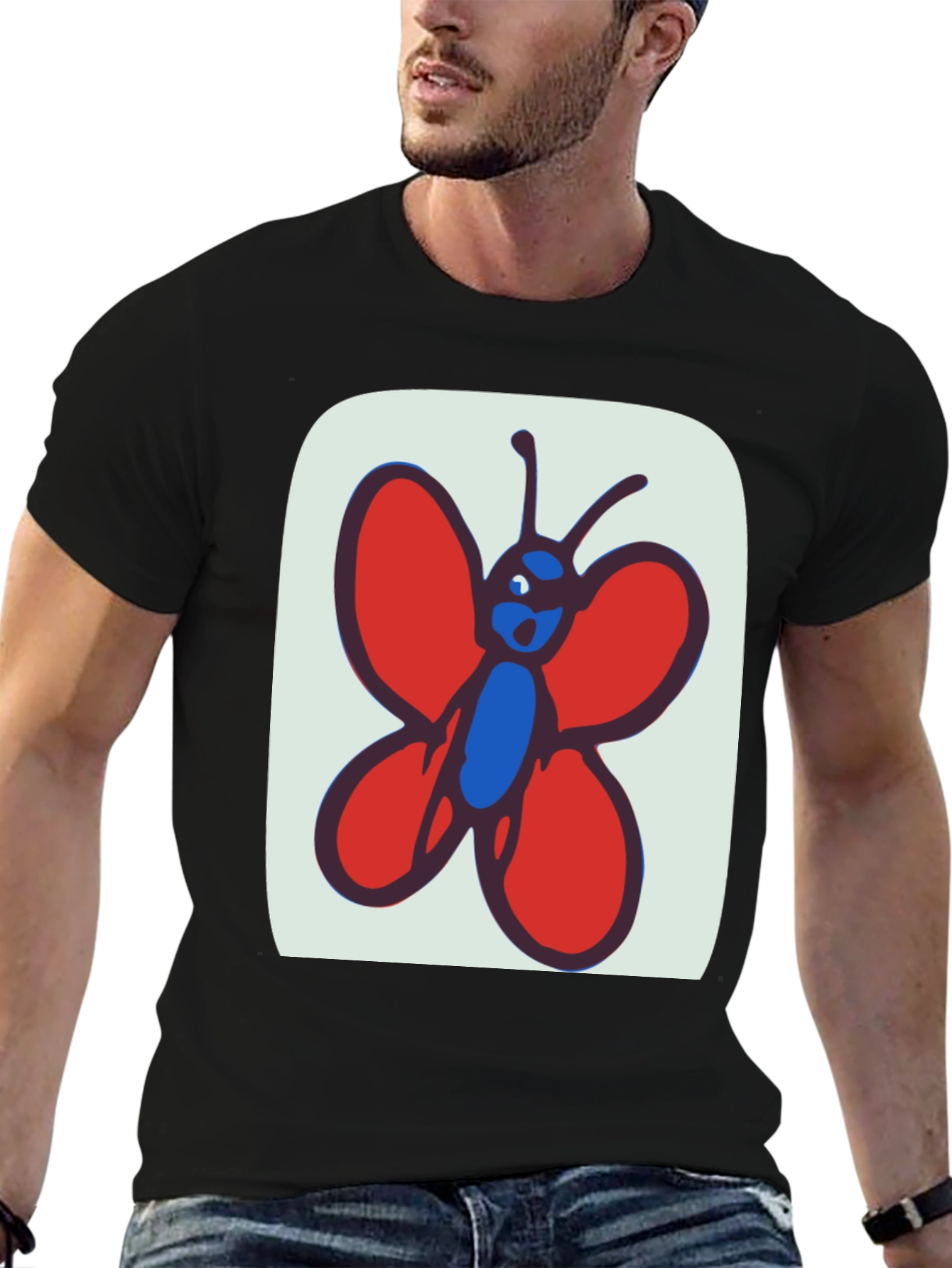 Black Whimsical Butterfly Graphic Tee - Soft Cotton Black T-Shirt view 6