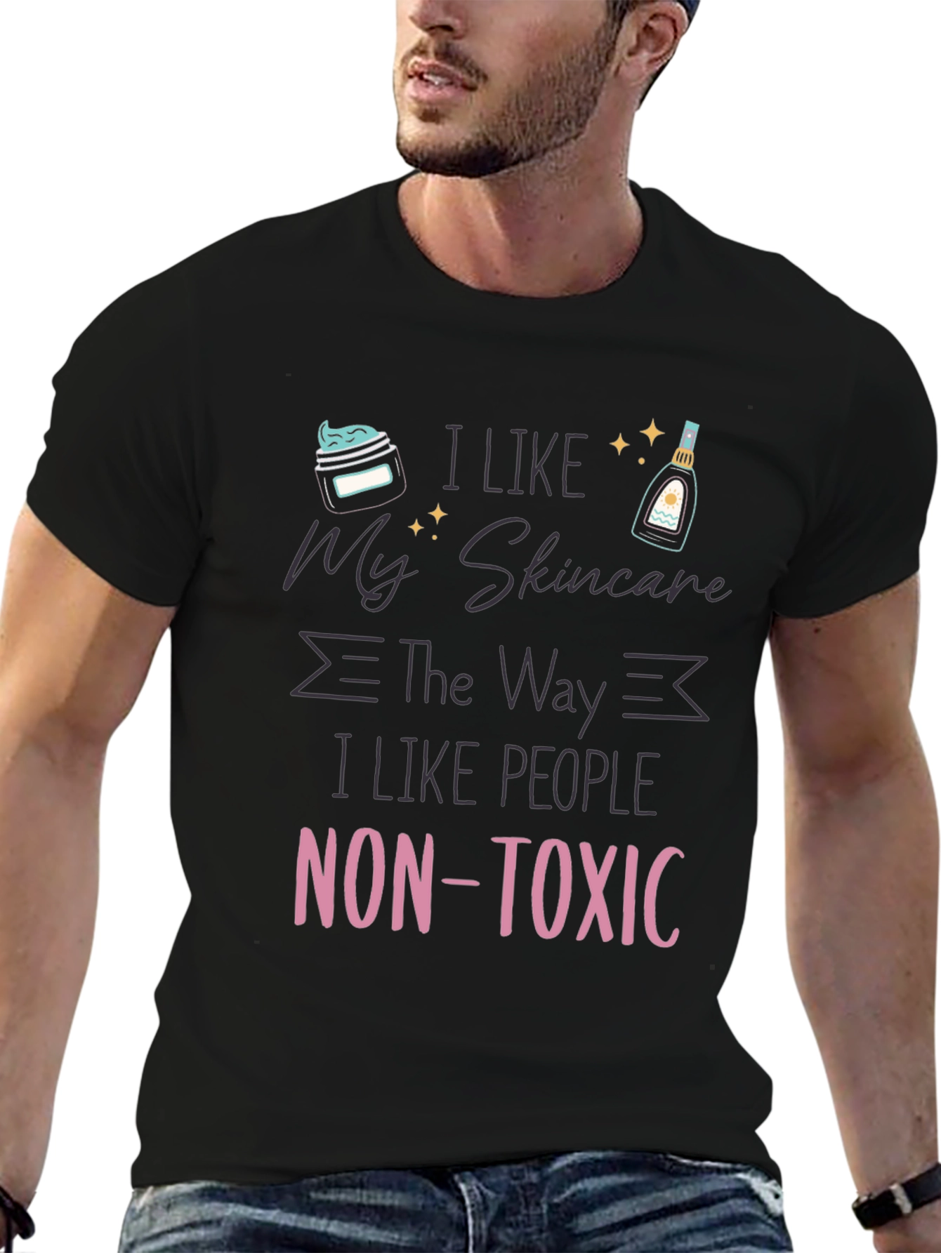 Black Non-Toxic Skincare Lover T-Shirt view 6