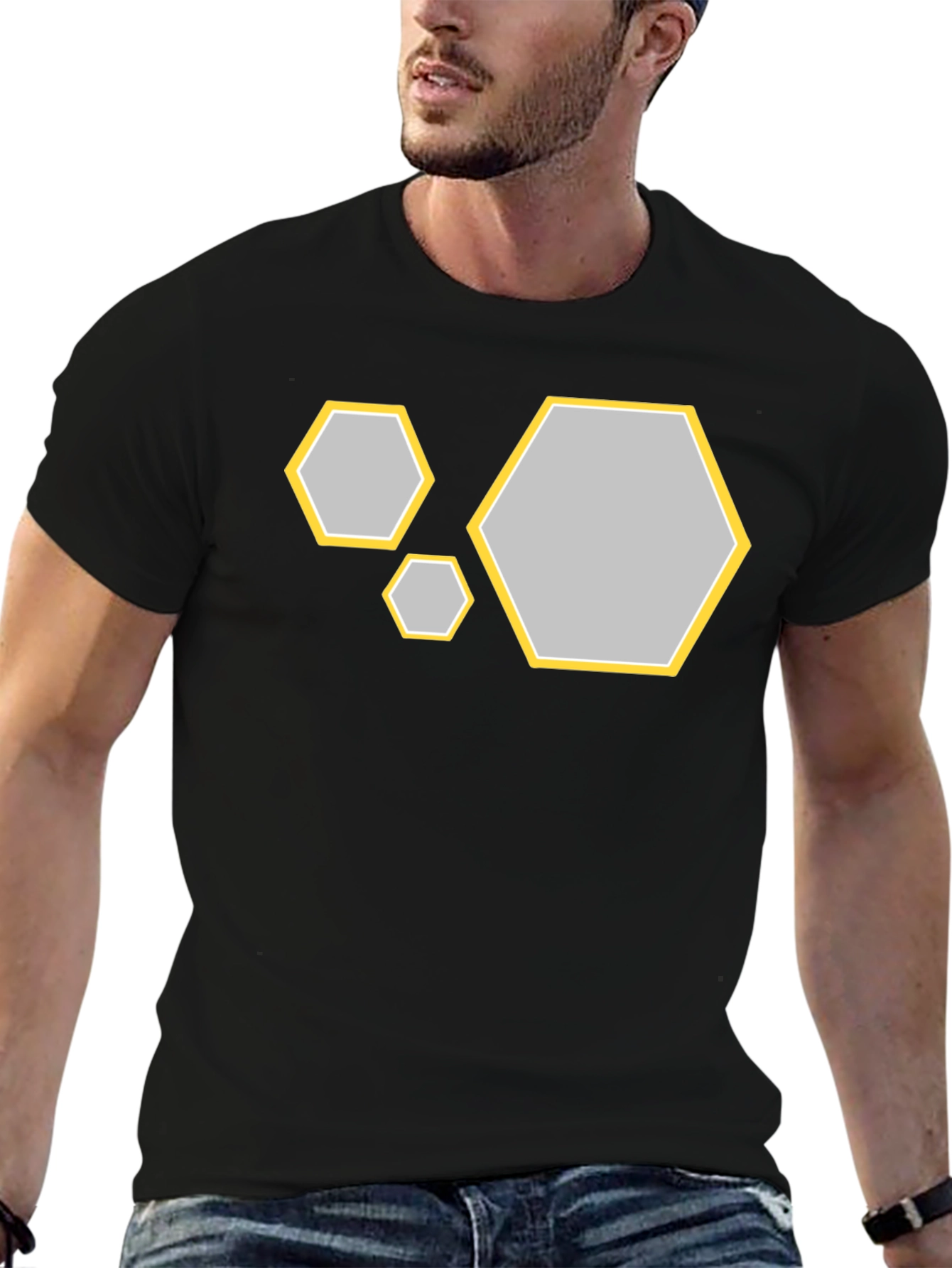 Black Geometric Hexagon Graphic T-Shirt view 6