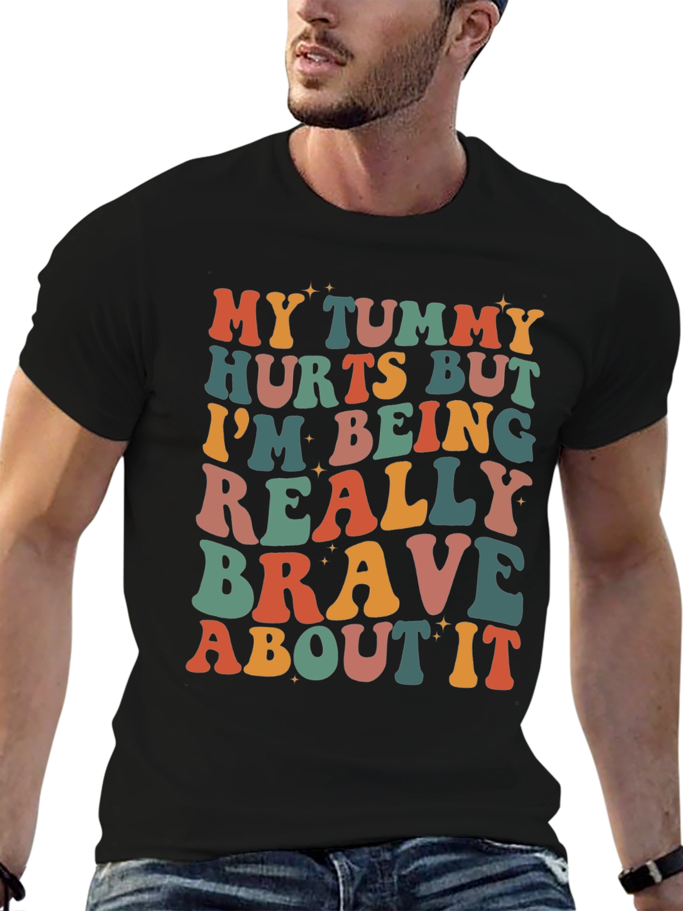 Black Funny Tummy Hurts Brave Graphic Tee view 6