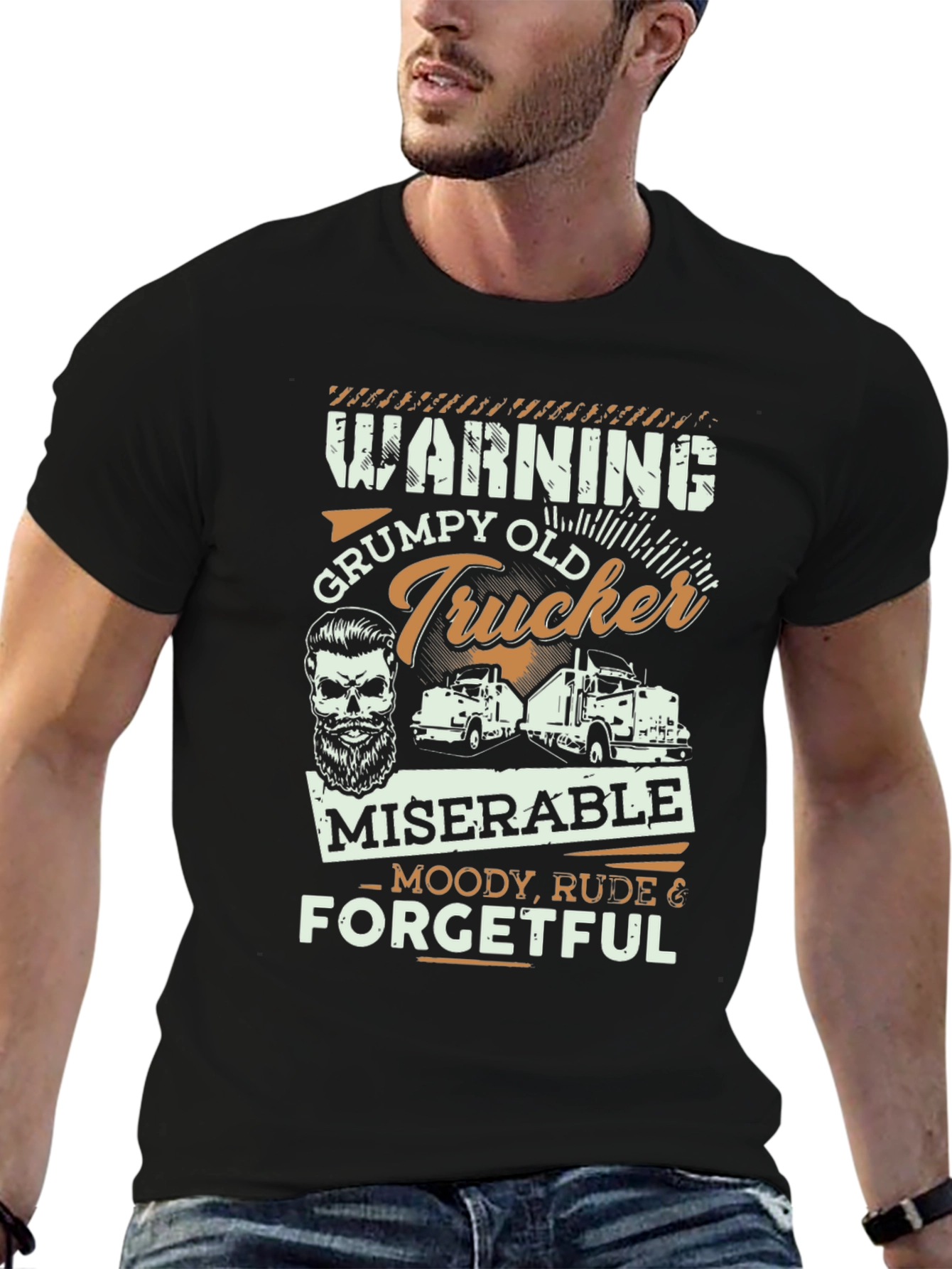 Black Grumpy Old Trucker T-Shirt - Moody, Rude, Forgetful Tee view 6