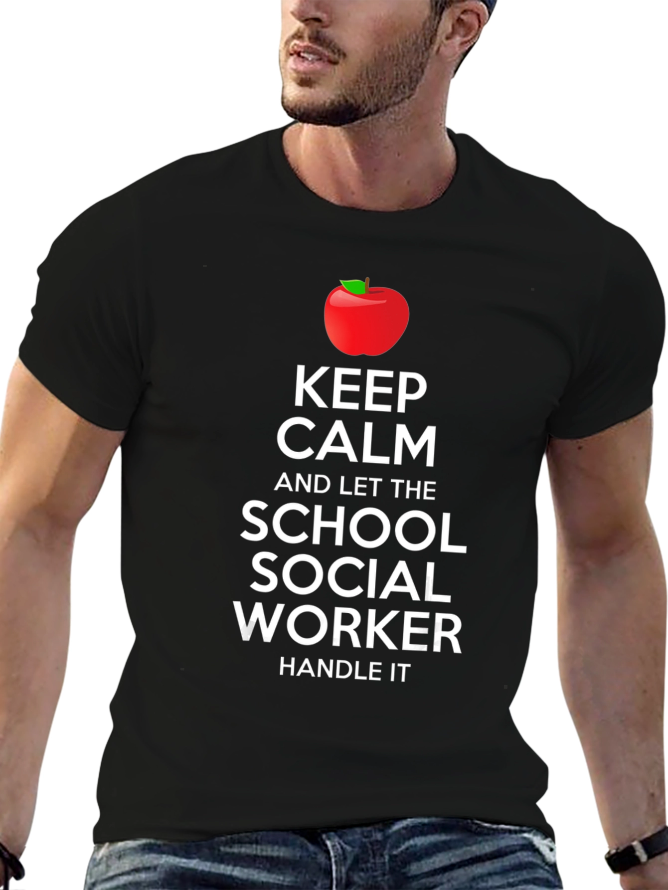 Black Keep Calm School Social Worker Black T-Shirt view 6