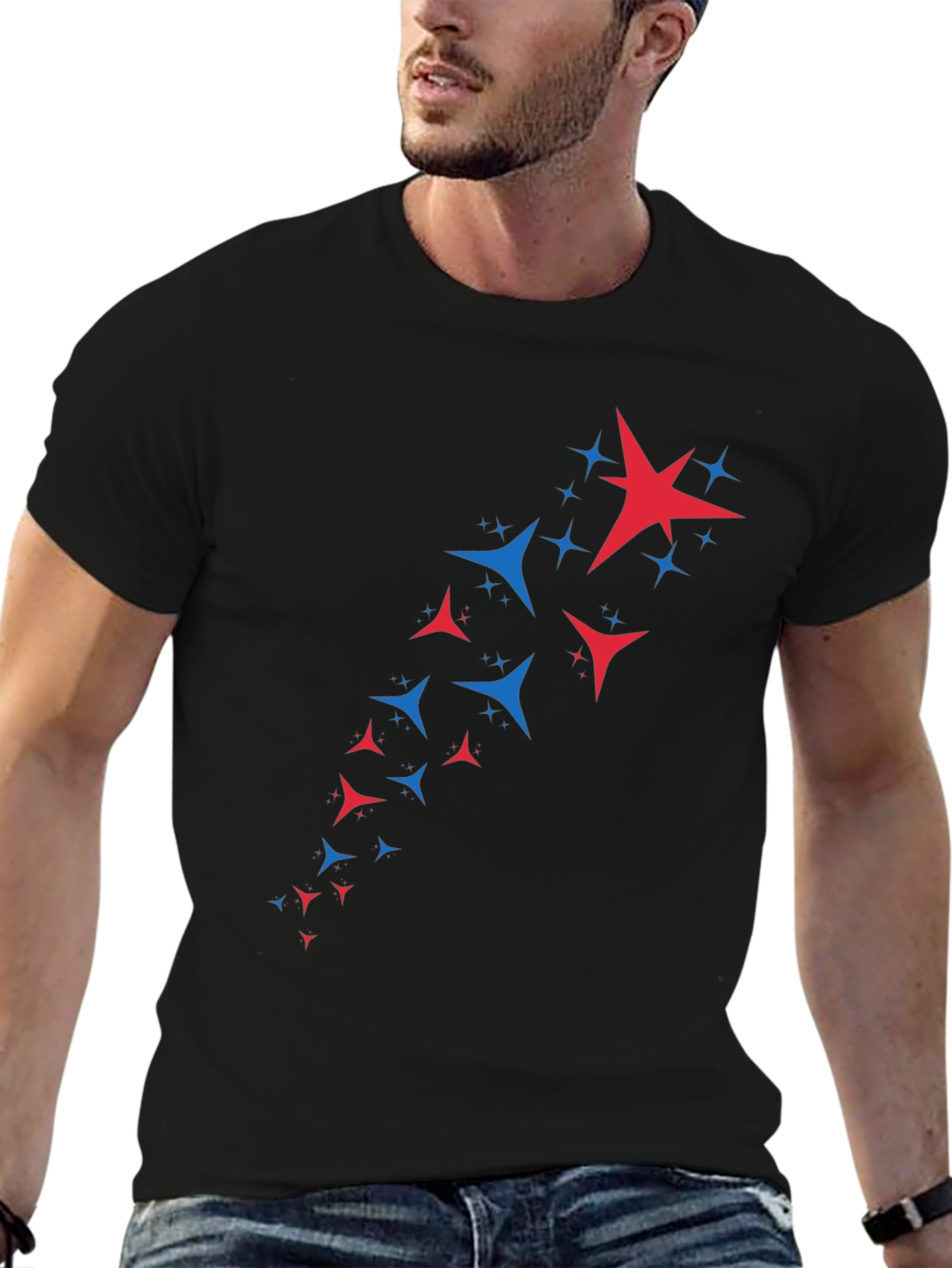 Black Star Pattern Black T-Shirt view 6