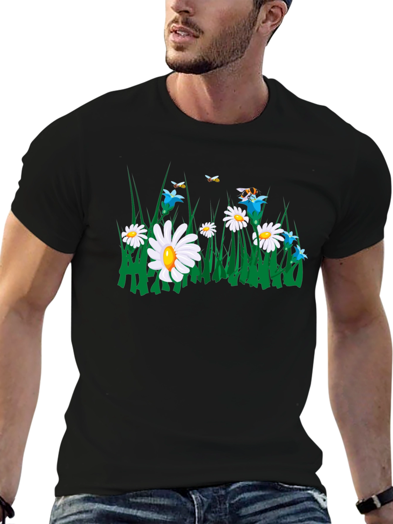 Black Daisy & Bee Graphic Tee - Black Cotton Blend view 6