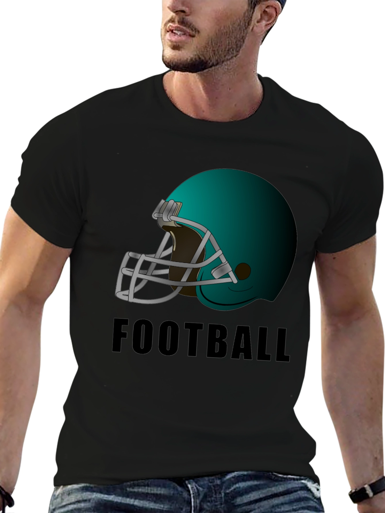 Black Football Helmet Graphic Tee - Black Cotton T-Shirt view 6