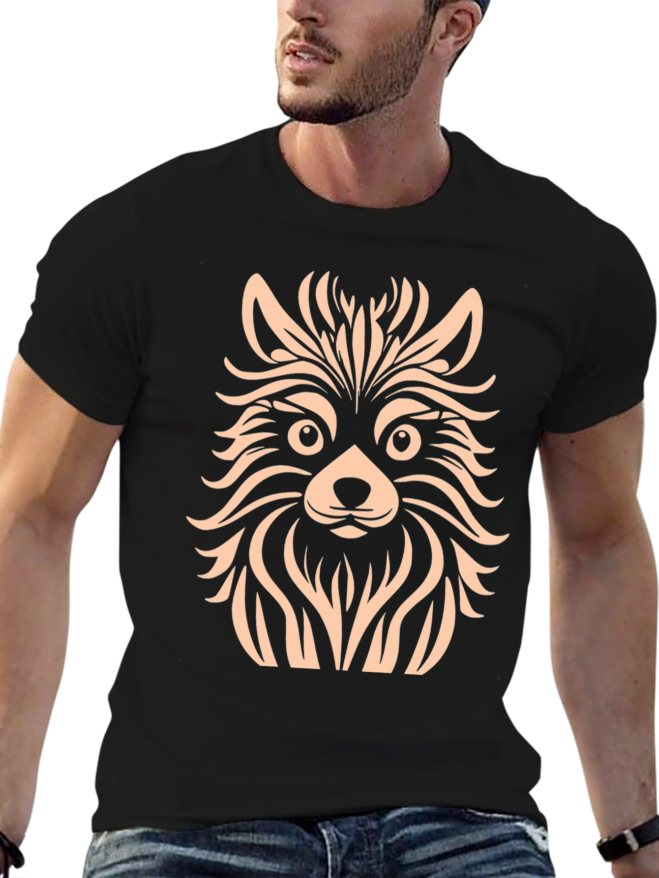 Black Stylish Black T-Shirt with Raccoon Design view 6
