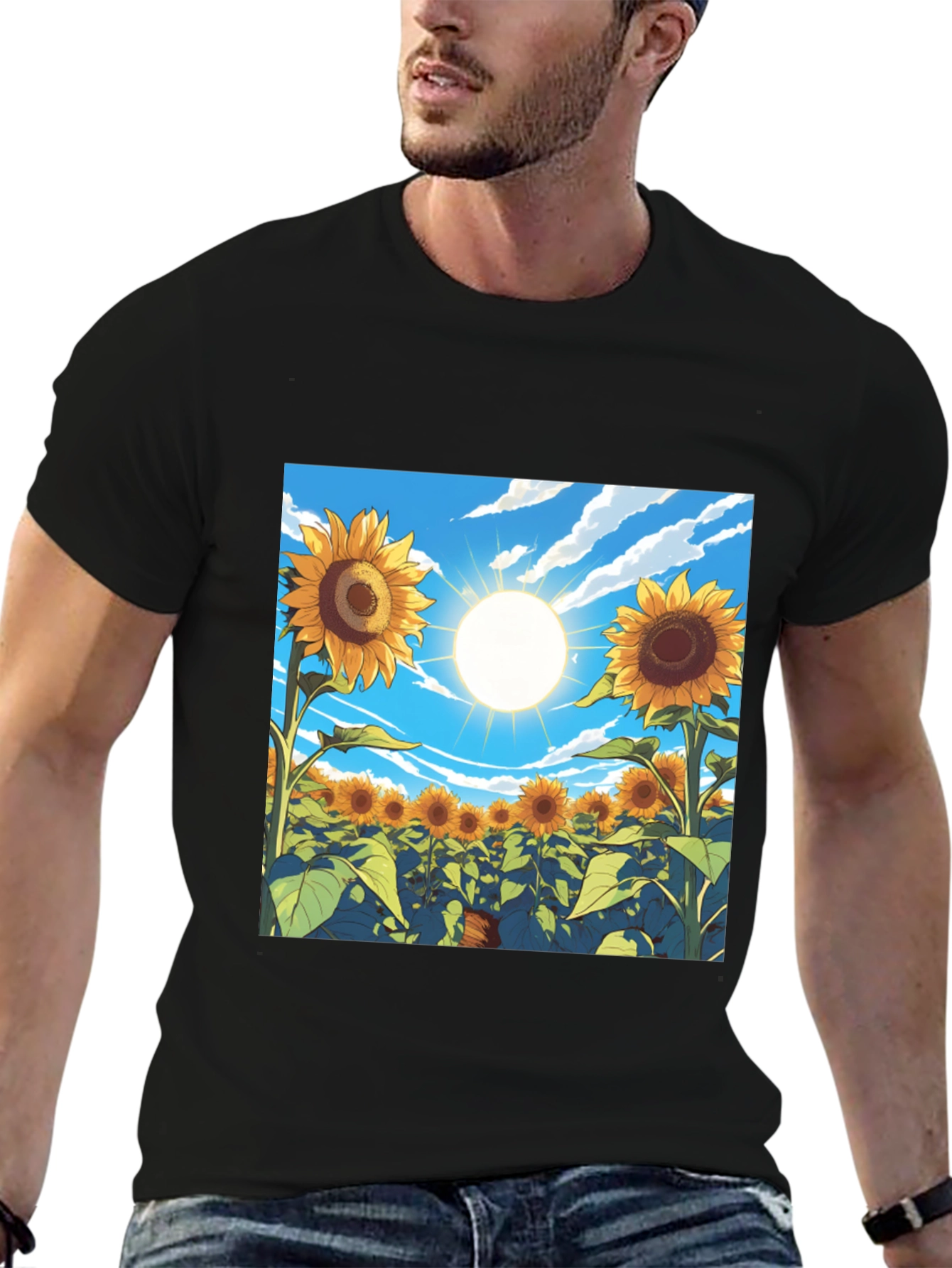 Black Sunflower Field Graphic T-Shirt - Black view 6