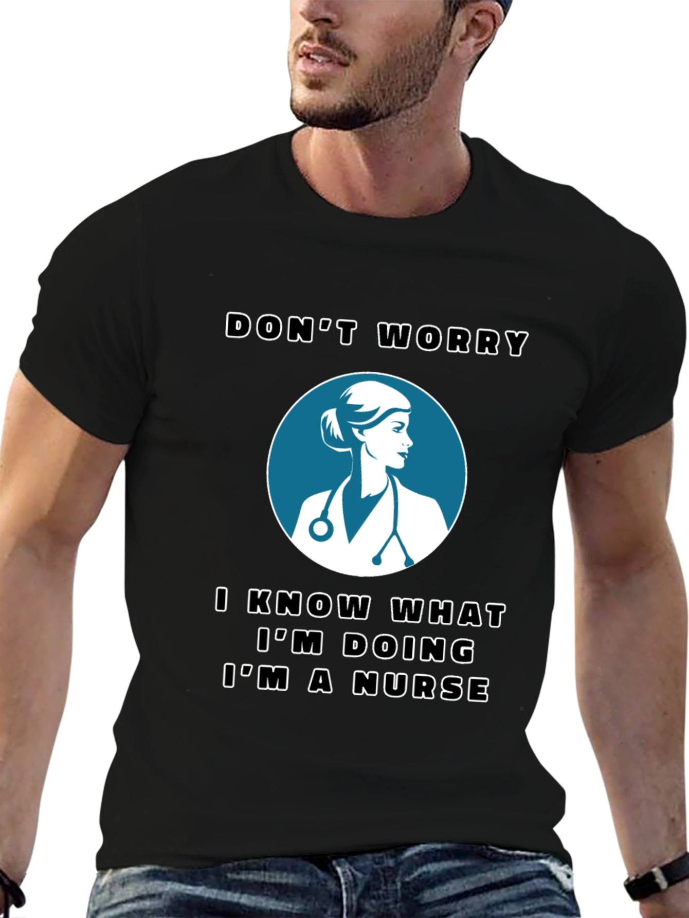 Black Nurse T-Shirt - Don't Worry, I'm a Nurse view 6