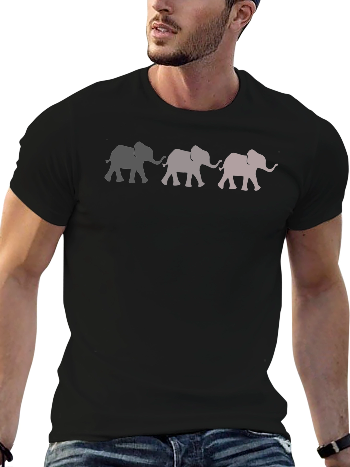 Black Elephant Parade Graphic Tee - Stylish Men's Black T-Shirt view 6