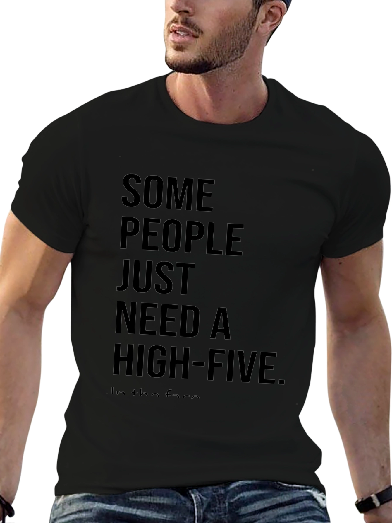 Black Sarcastic High-Five Black Cotton T-Shirt view 6