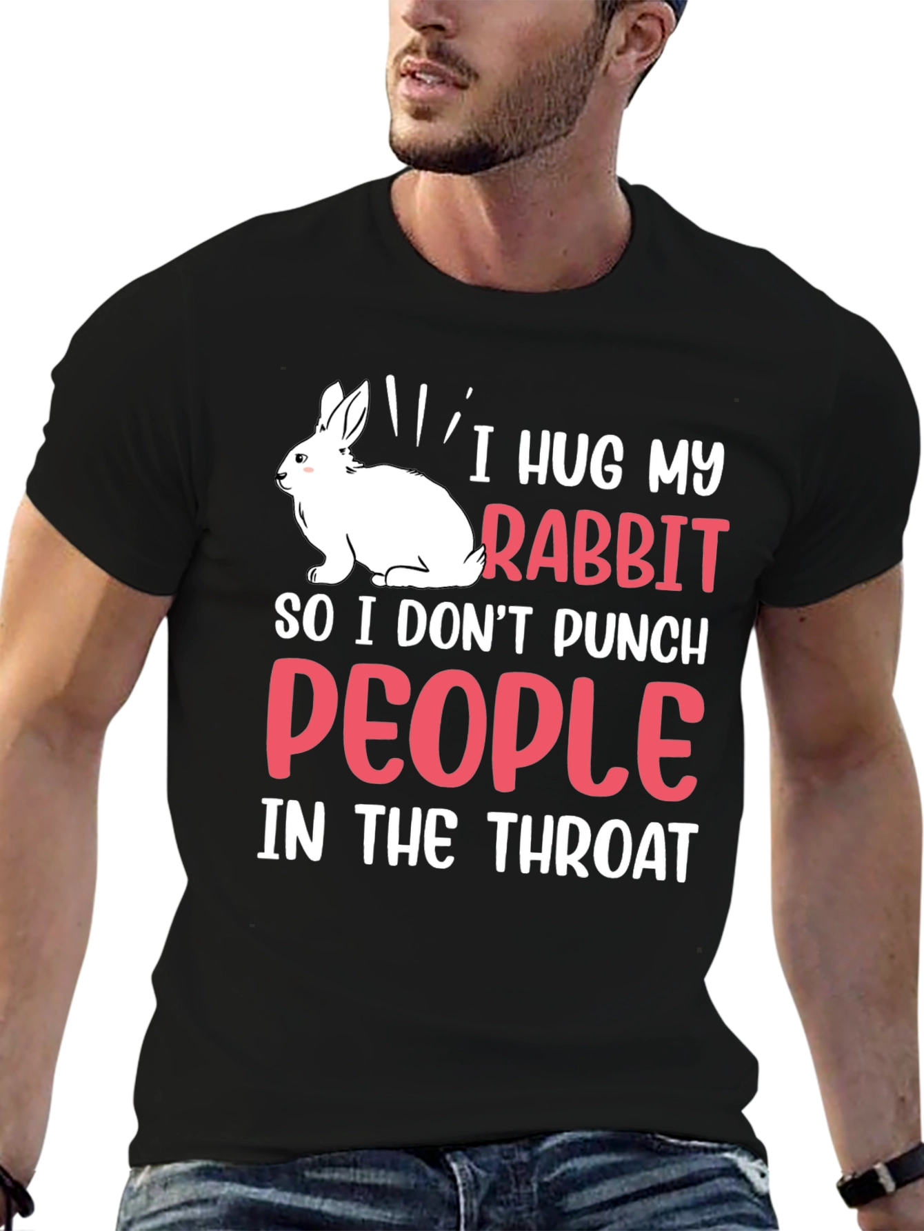 Black I Hug My Rabbit Funny T-Shirt view 6