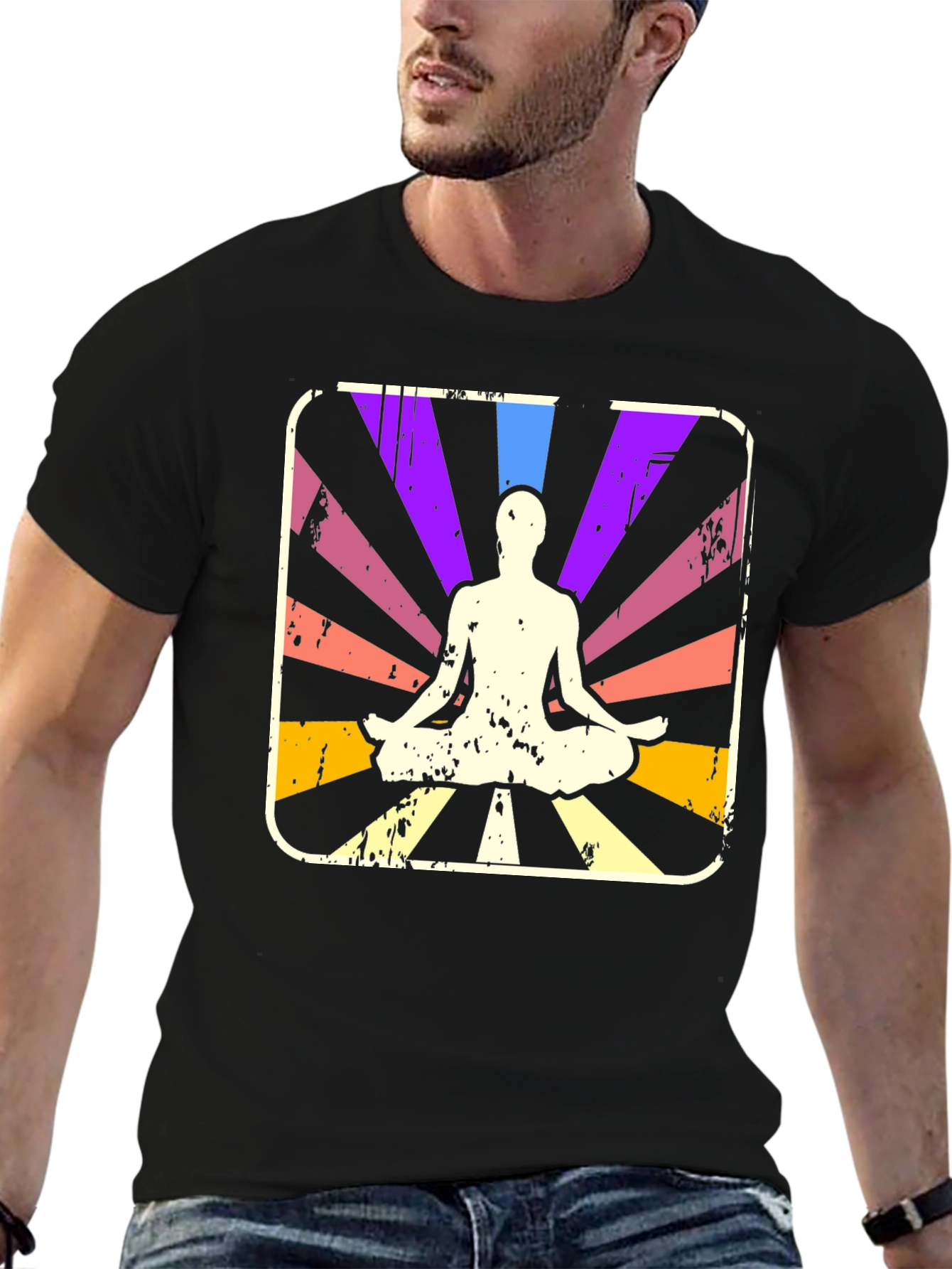 Black Yoga Meditation Graphic Tee - Retro Style view 6