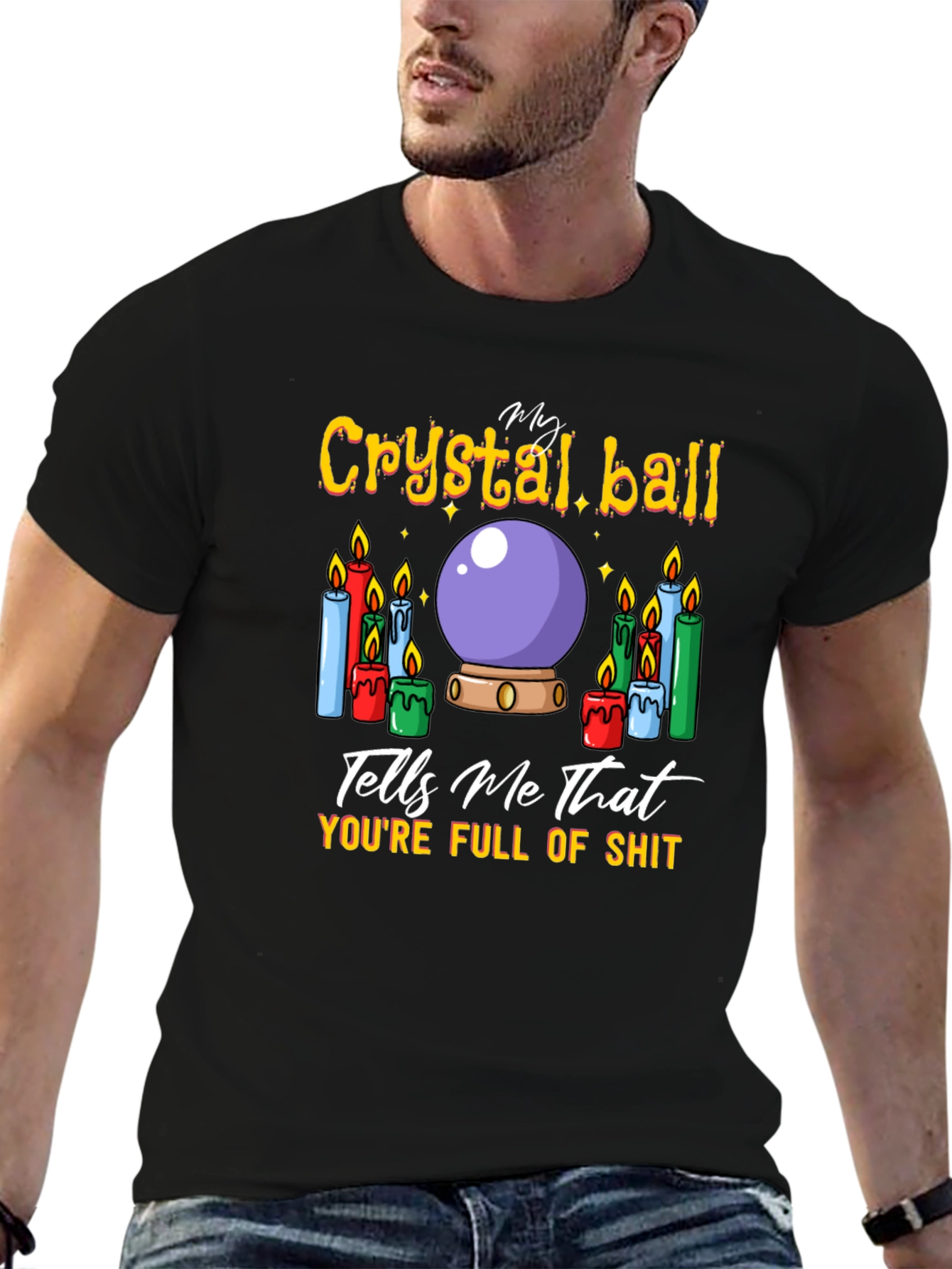 Black Crystal Ball Humor Graphic T-Shirt view 6