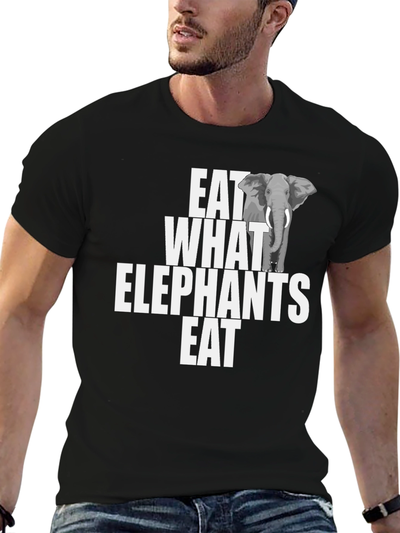 Black Eat What Elephants Eat Funny Graphic T-Shirt view 6