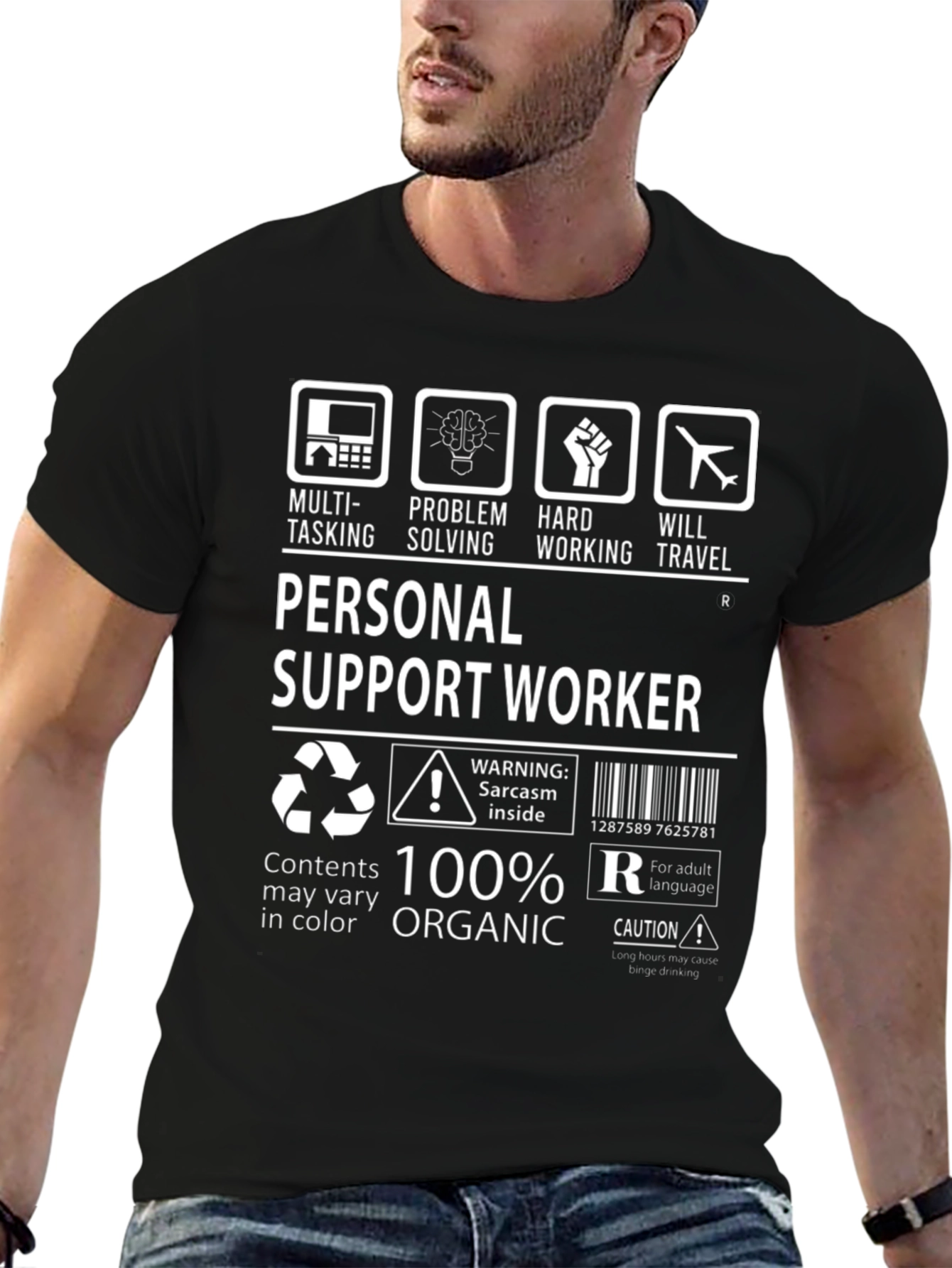 Black Personal Support Worker Graphic Tee view 6