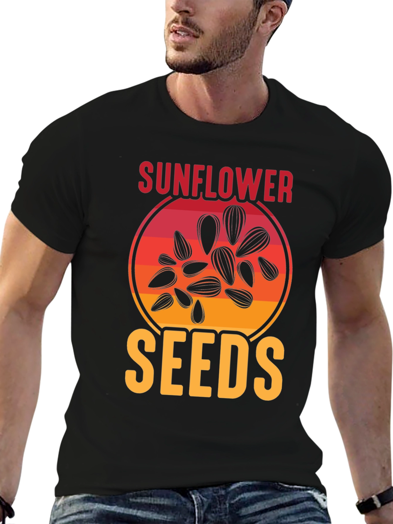 Black Sunflower Seeds Graphic Tee - Unisex Black T-Shirt view 6