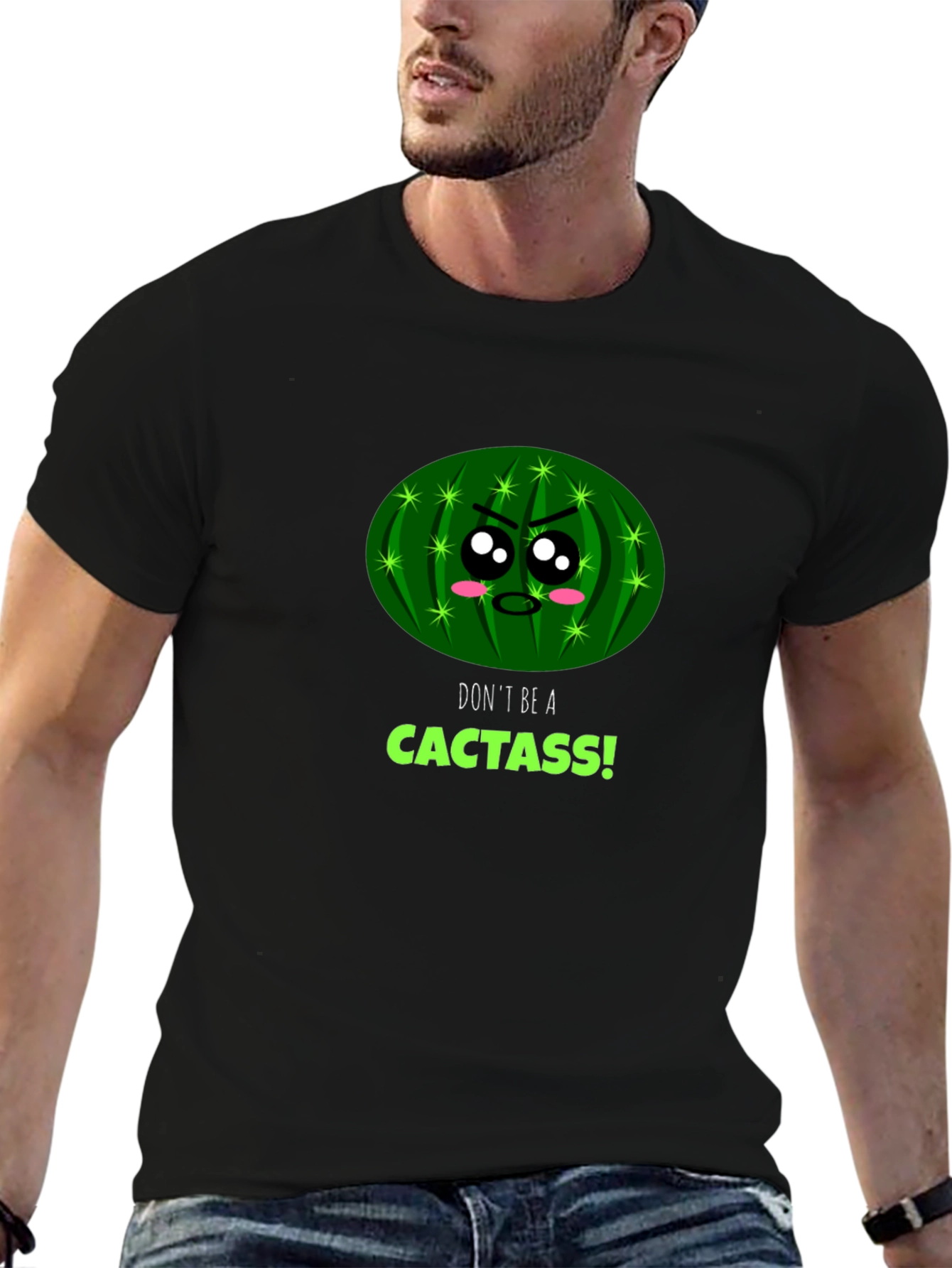 Black Don't be a Cactass! Graphic Tee view 6