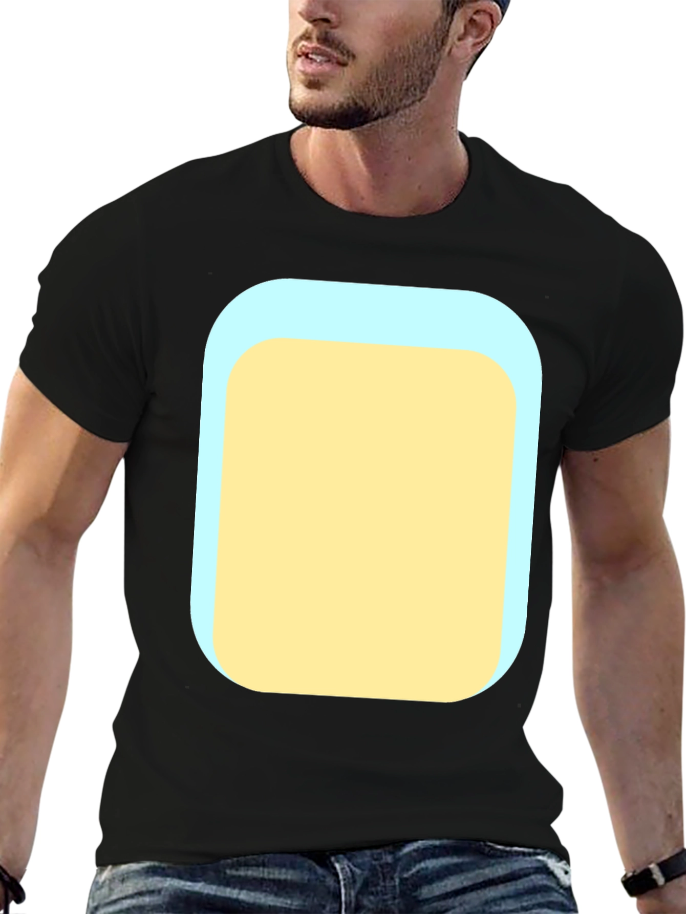 Black Men's Black T-Shirt with Graphic Print view 6