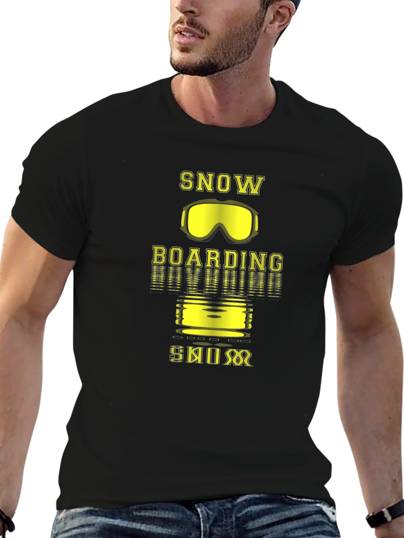 Black Snowboarding Graphic Tee - Black Cotton T-Shirt view 6