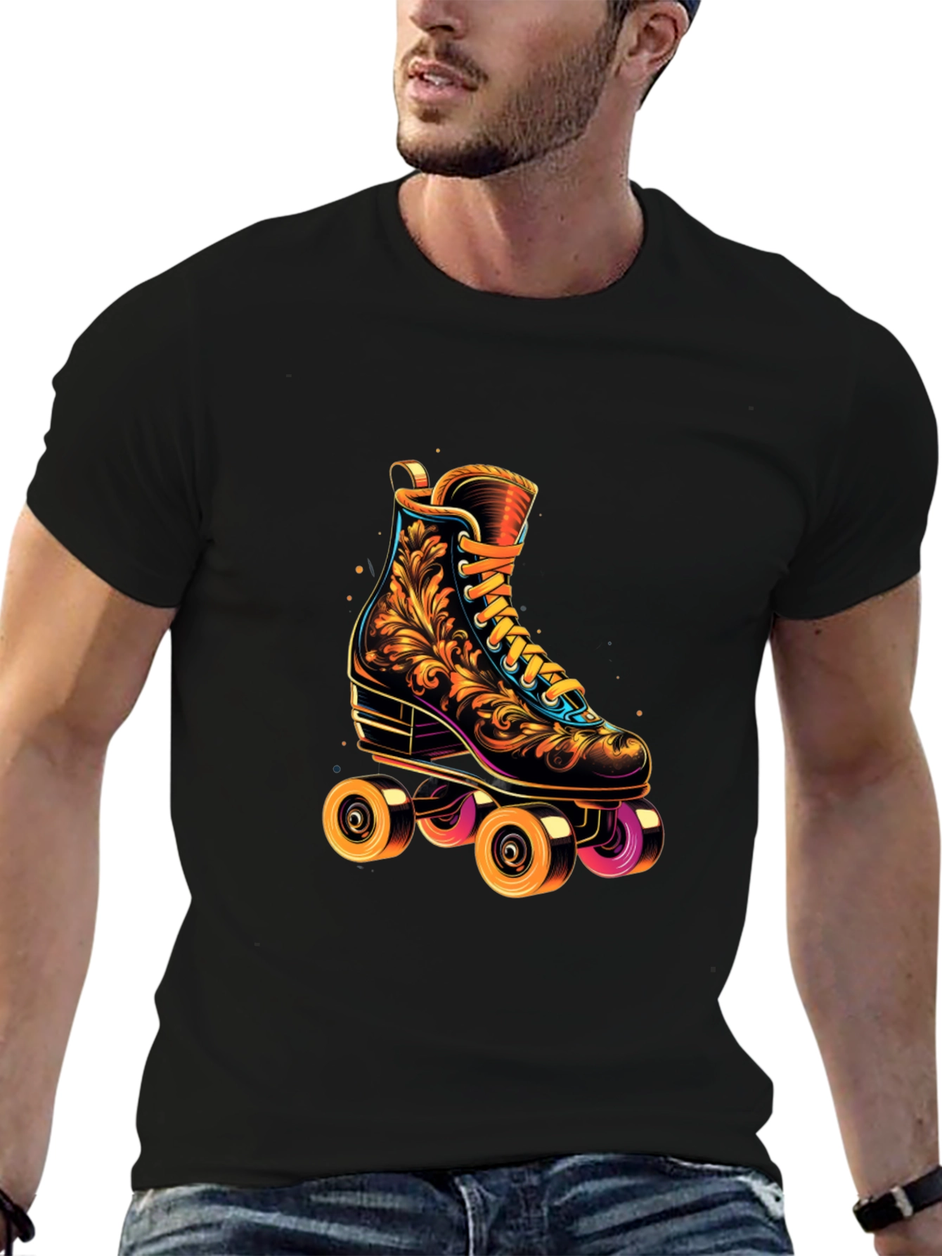 Black Retro Roller Skate T-Shirt - Vintage Design view 6