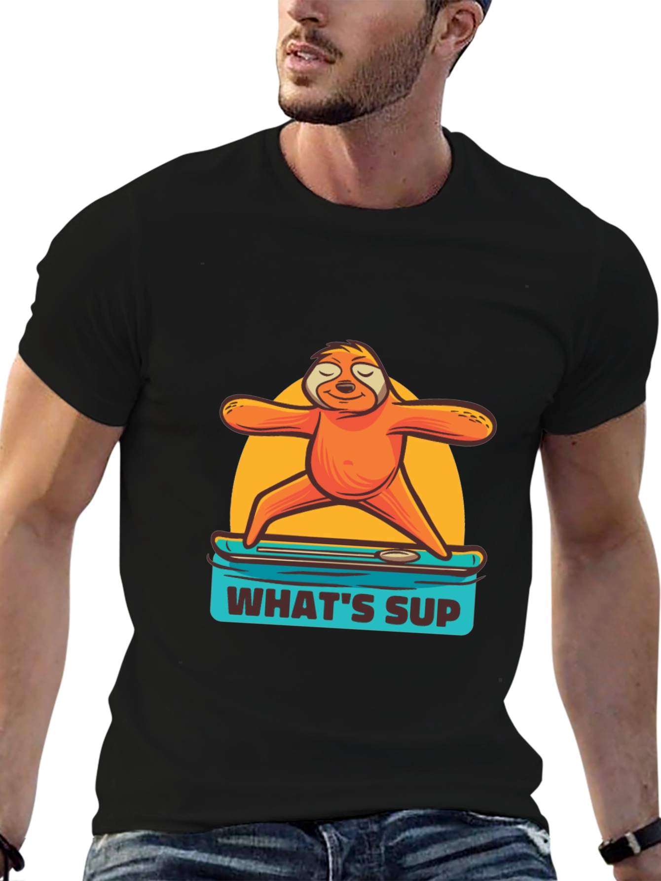 Black Sloth Yoga Paddleboard T-Shirt - What's Sup? view 6