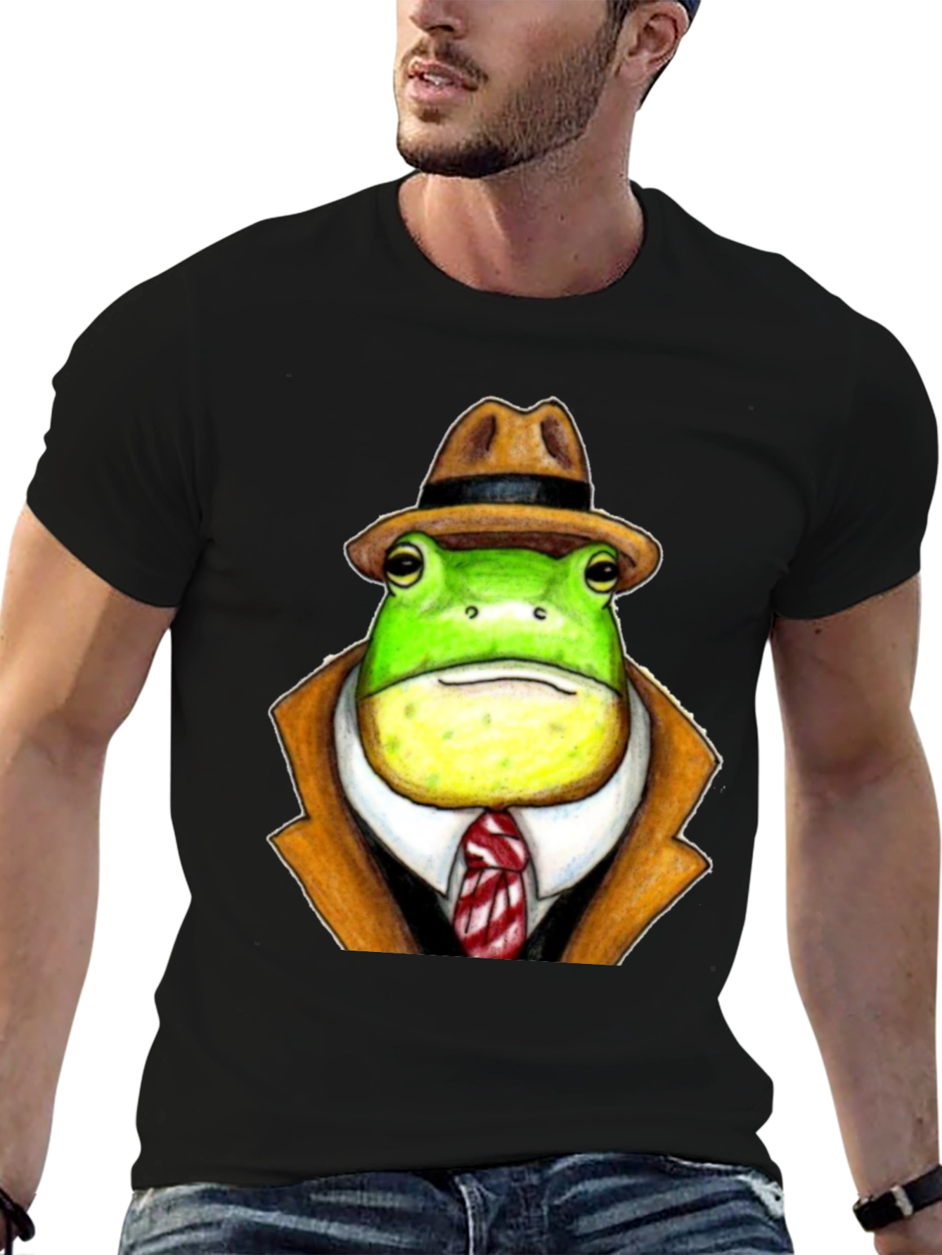 Black Frog Detective T-Shirt - Funny Cartoon Animal Tee view 6