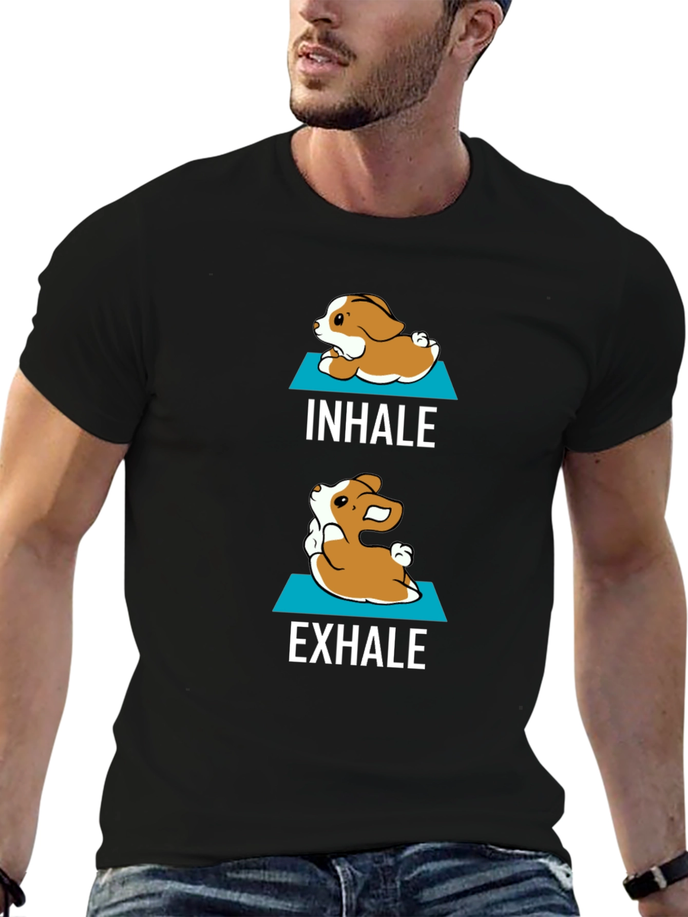 Black Inhale Exhale Yoga Dog Graphic Tee - Men's Black T-Shirt view 6