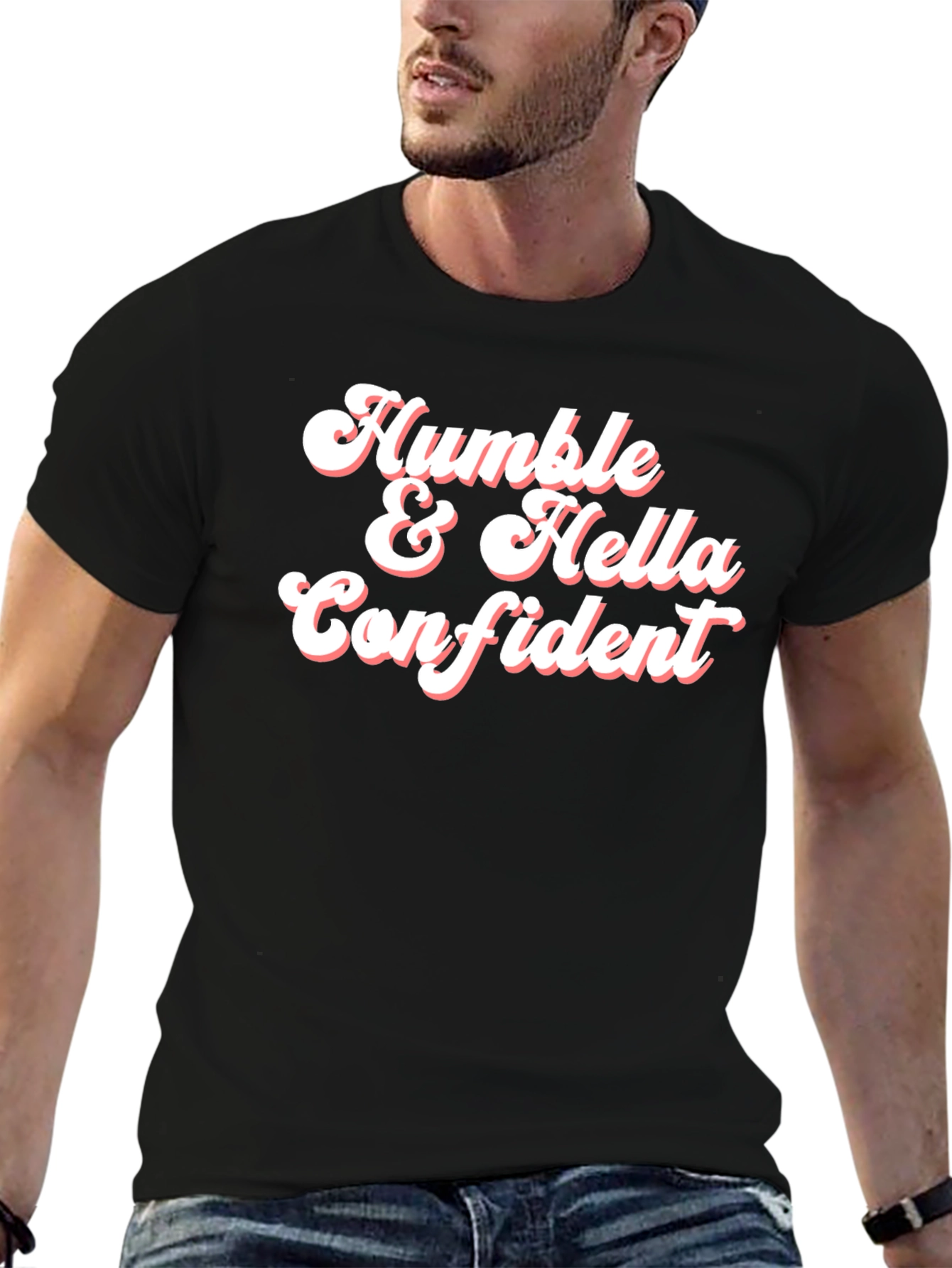 Black Humble & Hella Confident Graphic Tee - Black Cotton Blend view 6