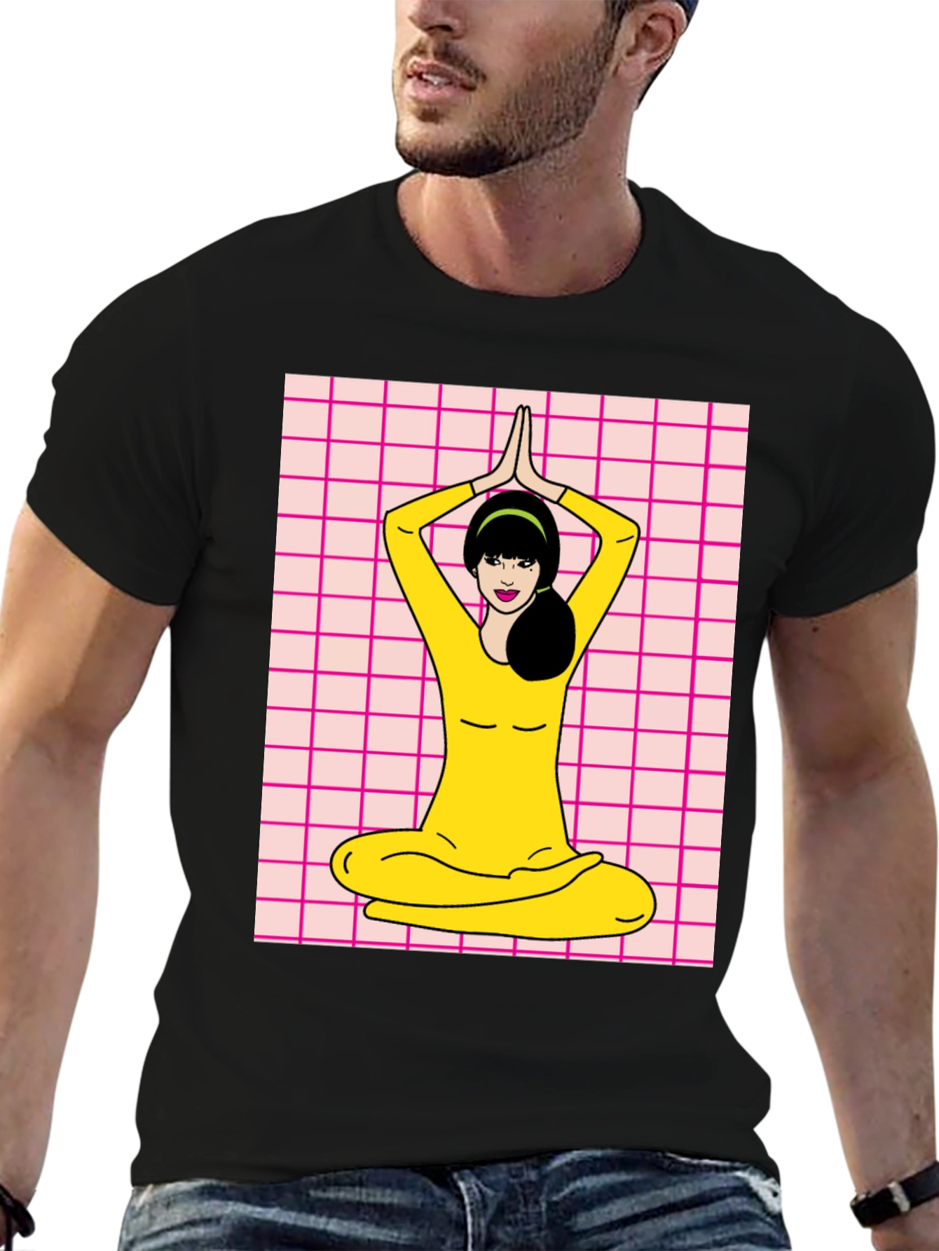 Black Yoga Girl Graphic Tee - Retro Style view 6