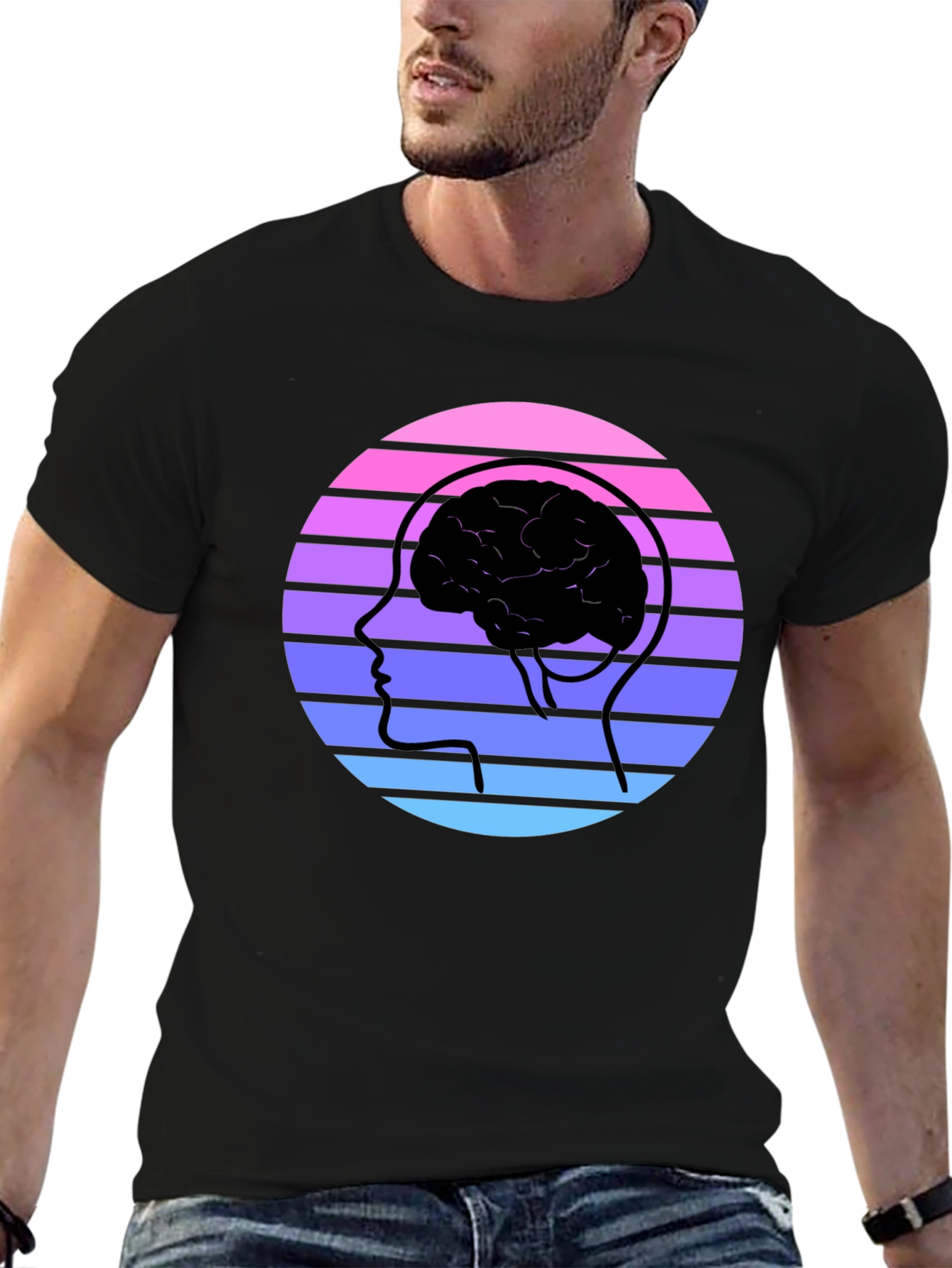Black Retro Brain Graphic Tee - Black view 6