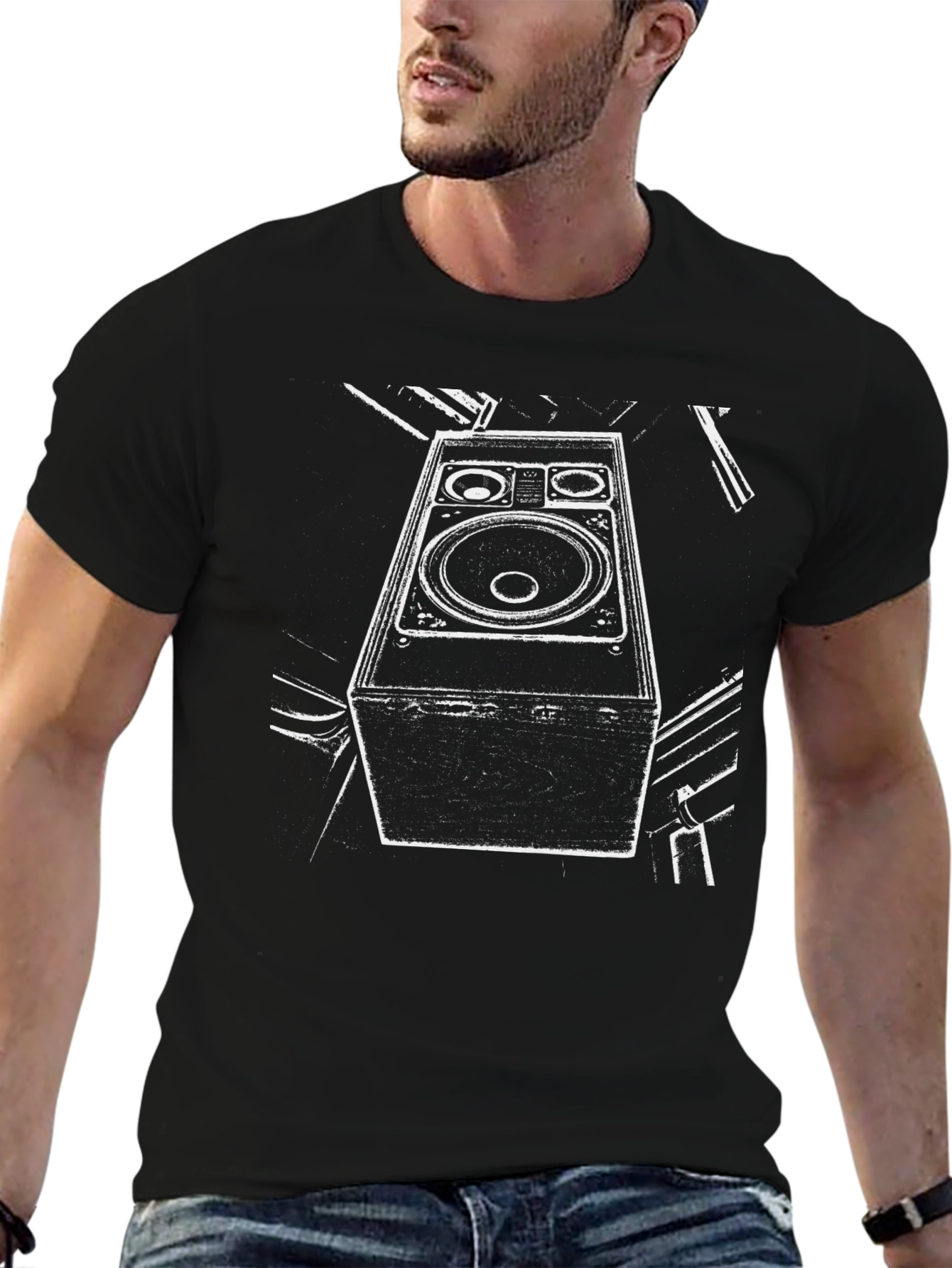 Black Speaker Graphic Black T-Shirt view 6
