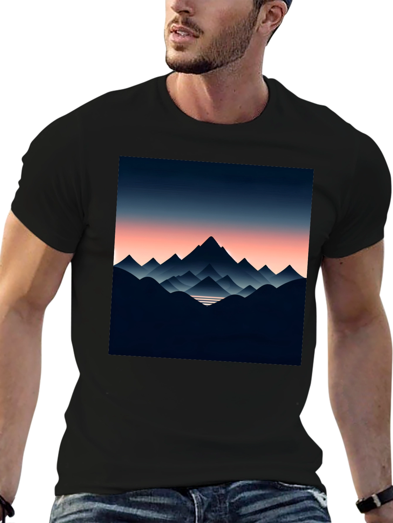 Black Mountain Range Graphic Tee - Stylish Men's Black T-Shirt view 6