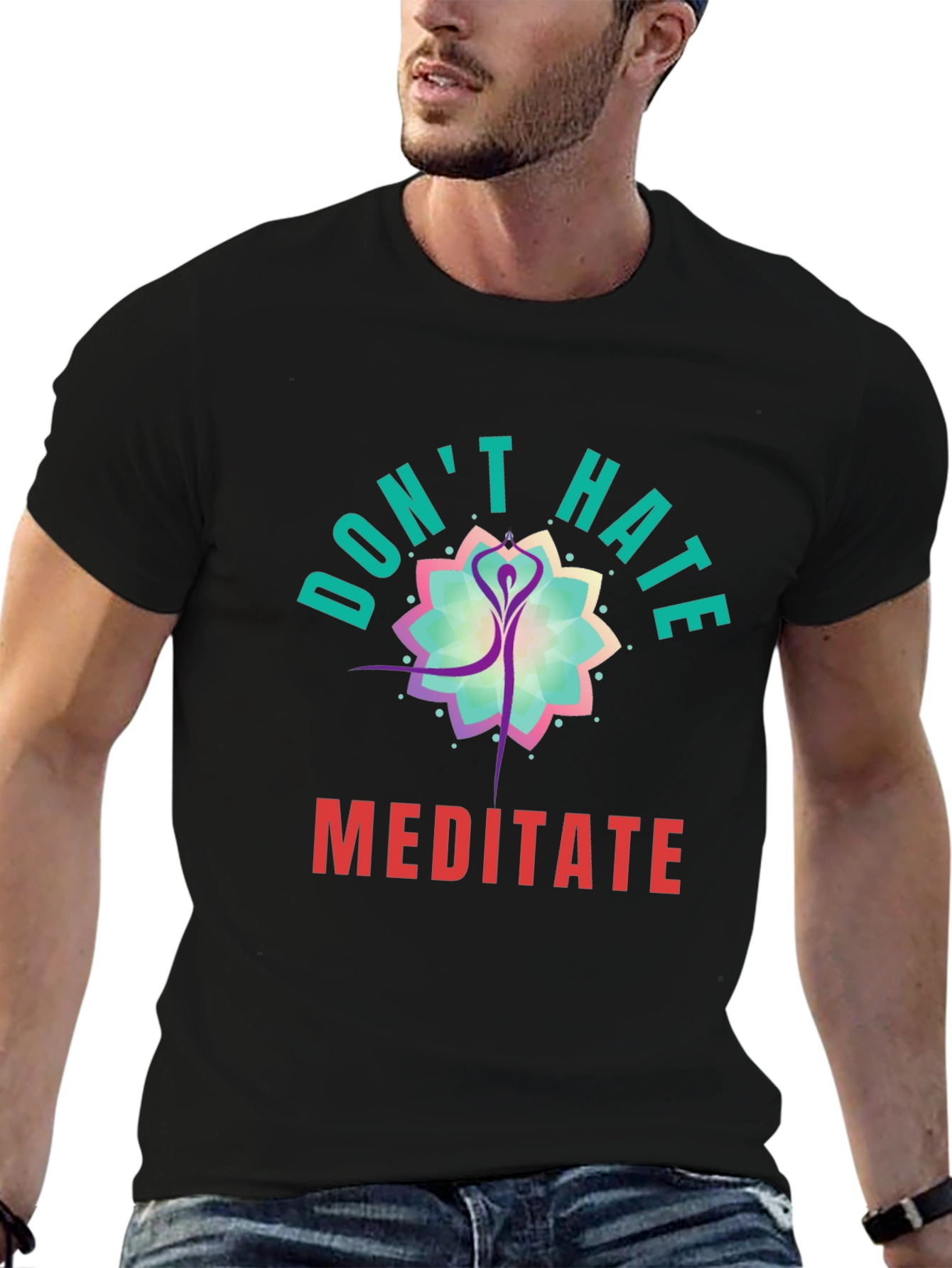 Black Don't Hate Meditate Black Graphic Tee view 6