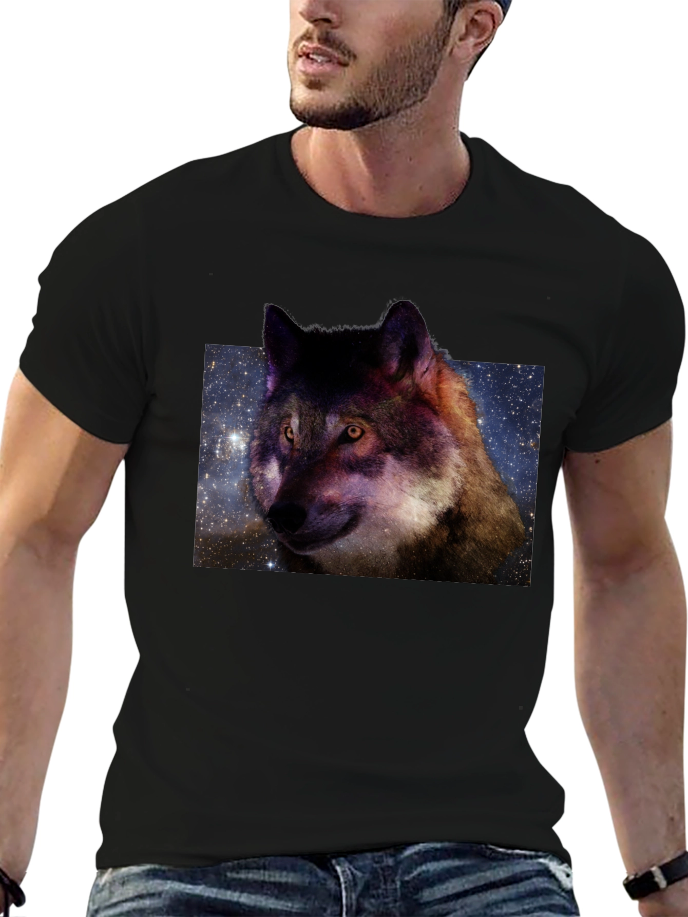 Black Galaxy Wolf Graphic Tee view 6
