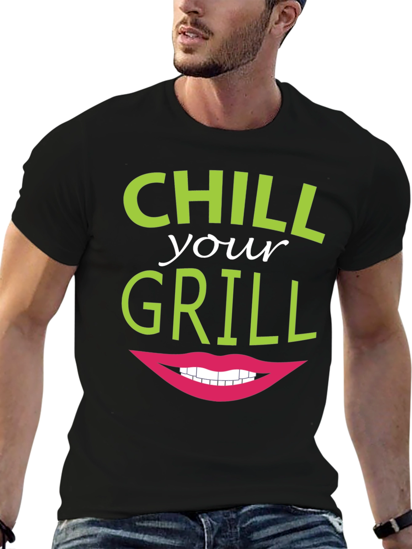Black Chill Your Grill Funny Graphic T-Shirt view 6