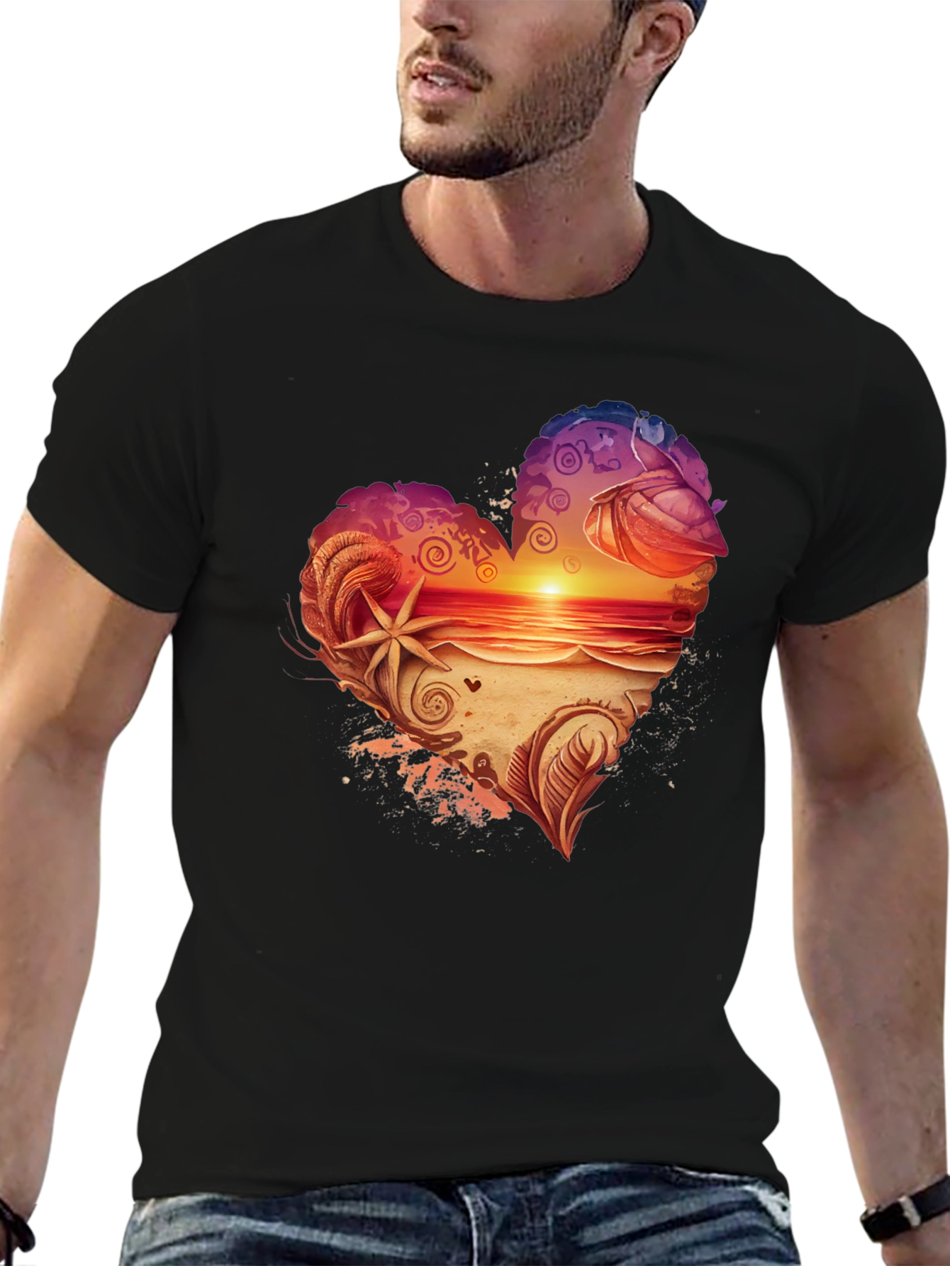 Black Heart Sunset Beach Graphic Tee - Black view 6