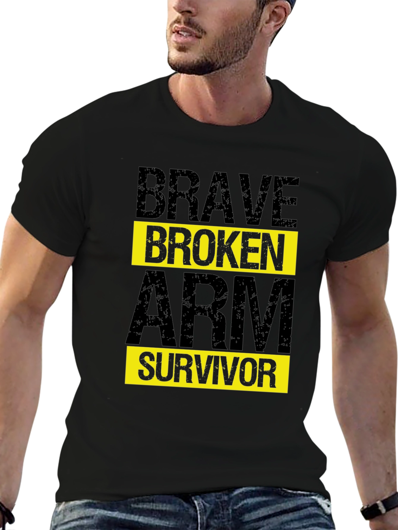 Black Brave Broken Arm Survivor T-Shirt - Black Graphic Tee view 6