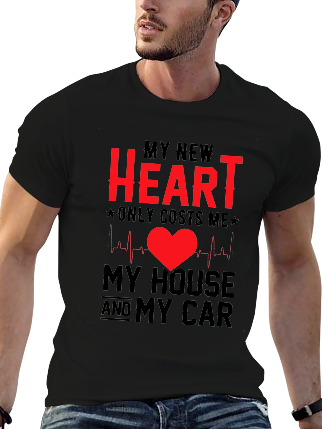 Black My New Heart Funny T-Shirt view 6