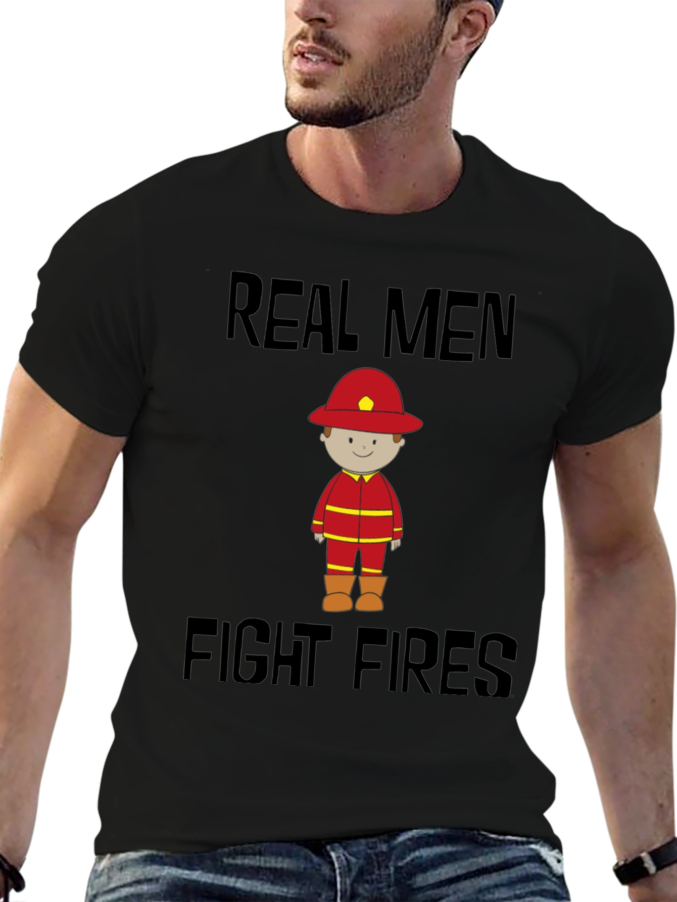 Black Real Men Fight Fires Graphic Tee view 6