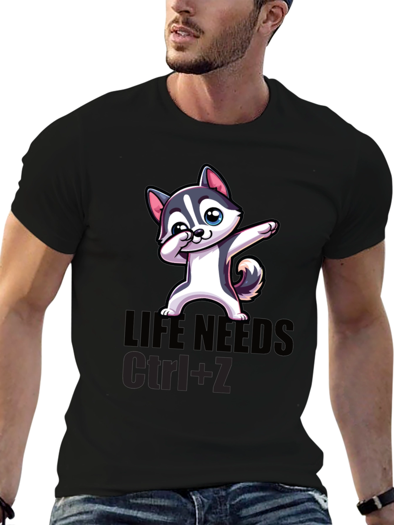 Black Life Needs Ctrl+Z T-Shirt, Cartoon Dog Dab view 6