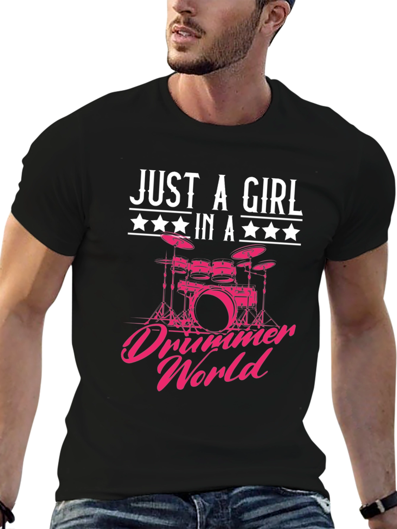 Black Just a Girl in a Drummer World Graphic T-Shirt view 6