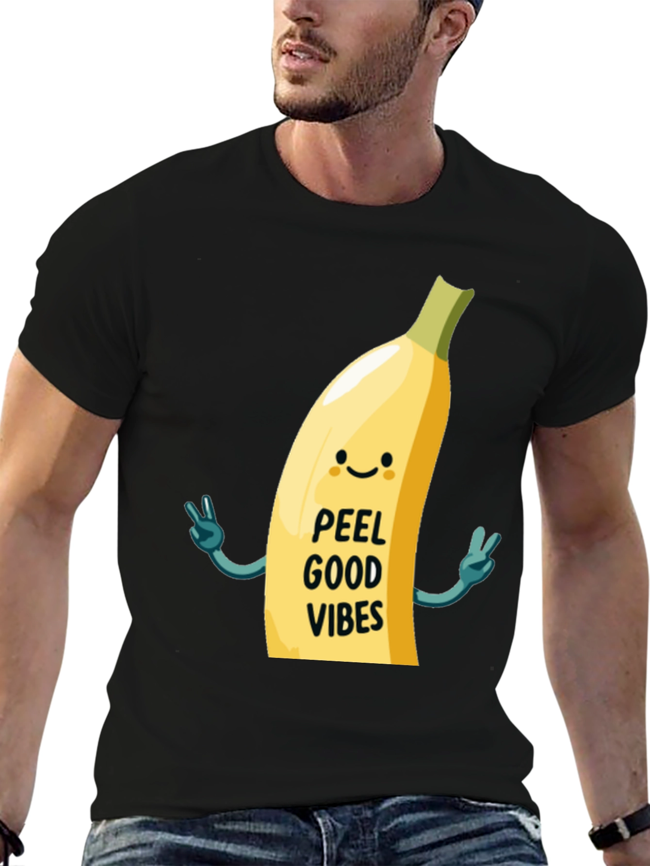 Black Peel Good Vibes T-Shirt - Funny Banana Graphic Tee view 6