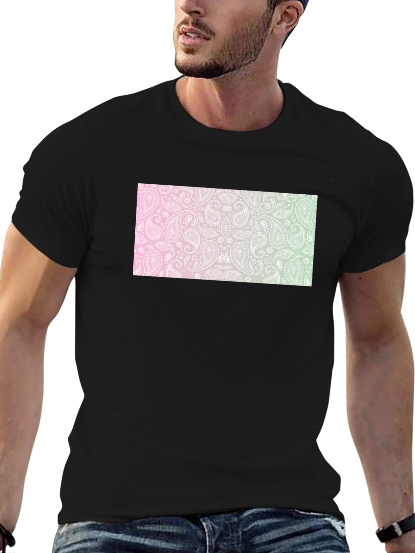 Black Paisley Black T-Shirt - Unique Design view 6