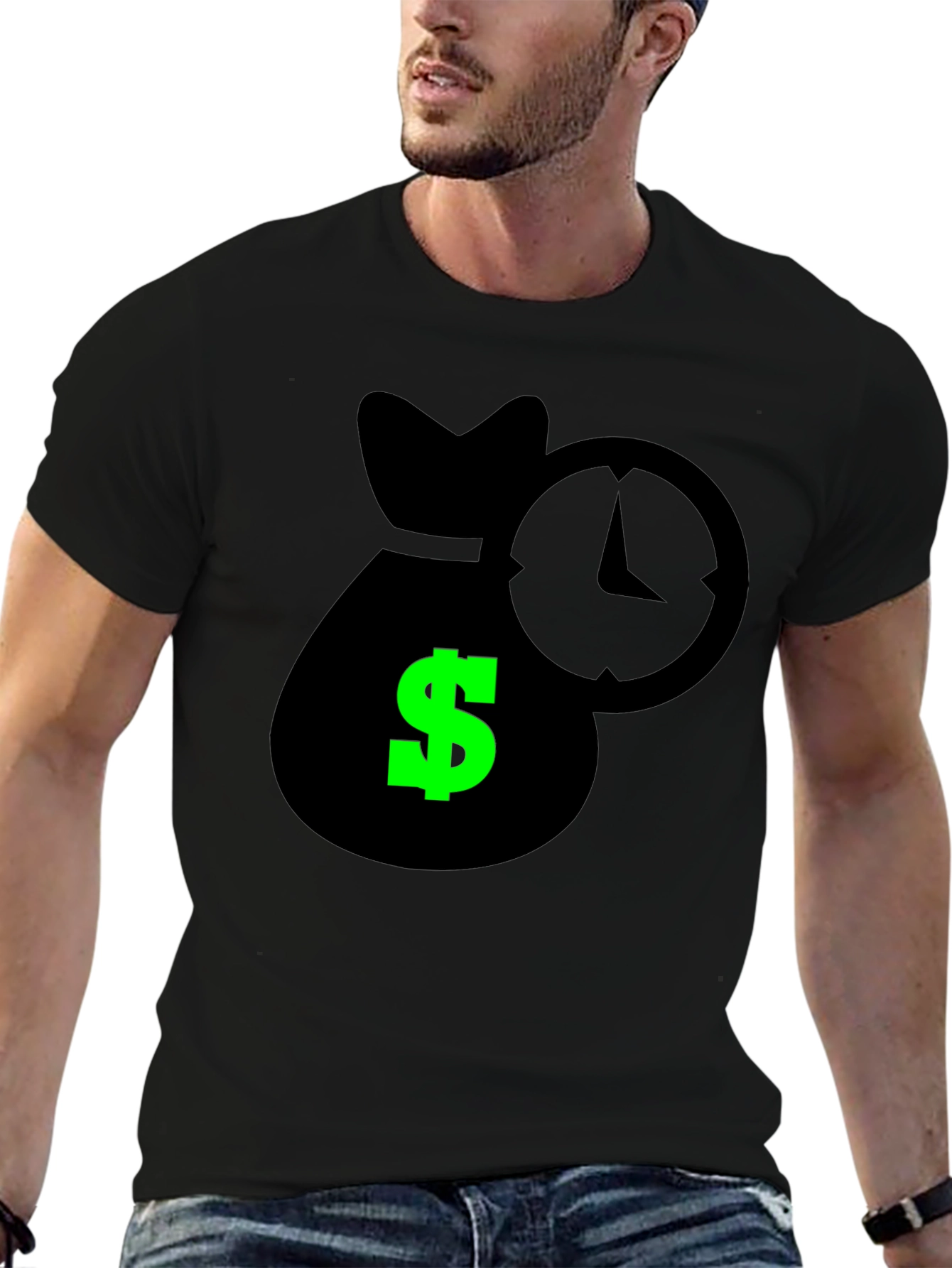 Black Time is Money Graphic Tee - Black Cotton Shirt view 6