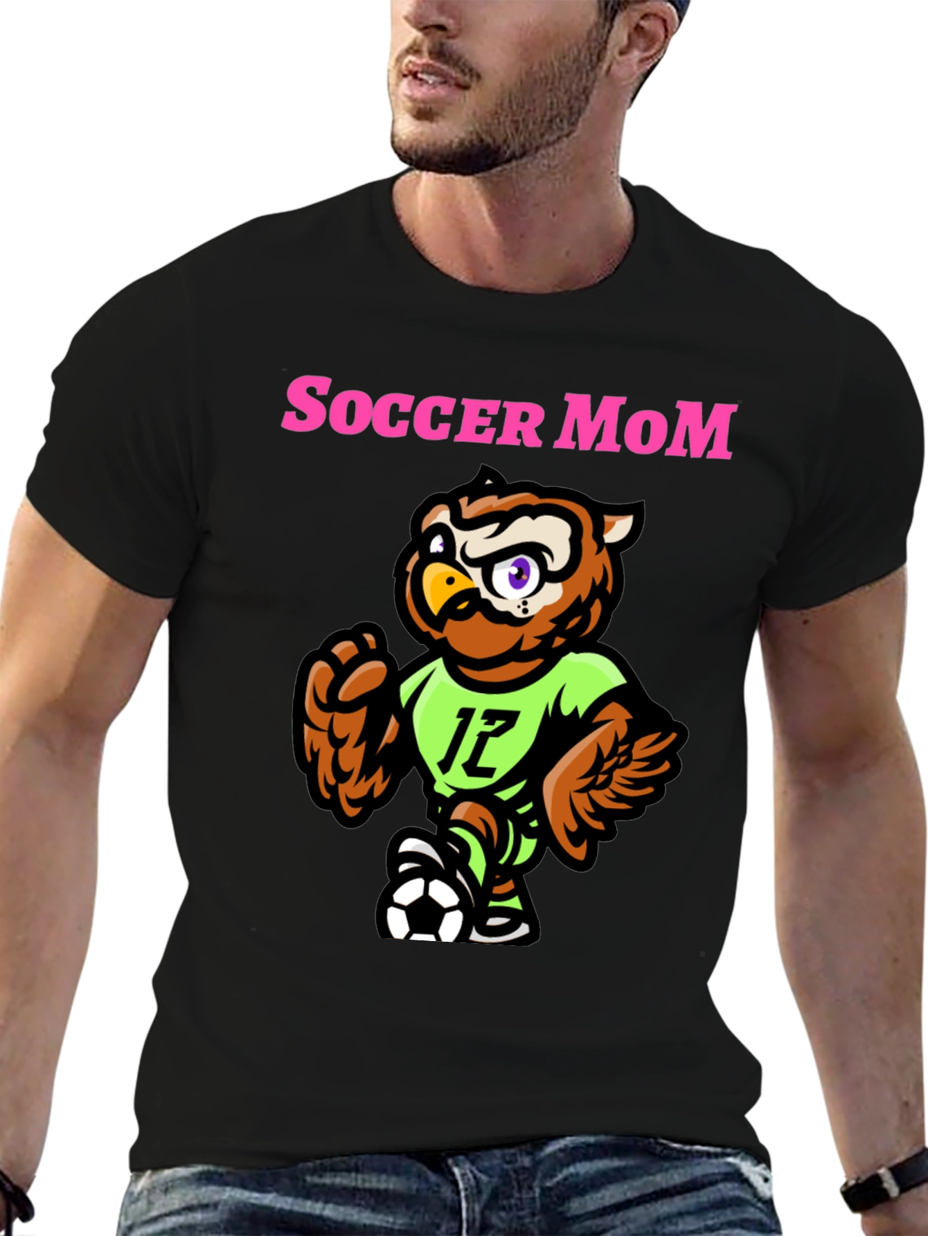 Black Soccer Mom Owl T-Shirt - Sporty Graphic Tee view 6