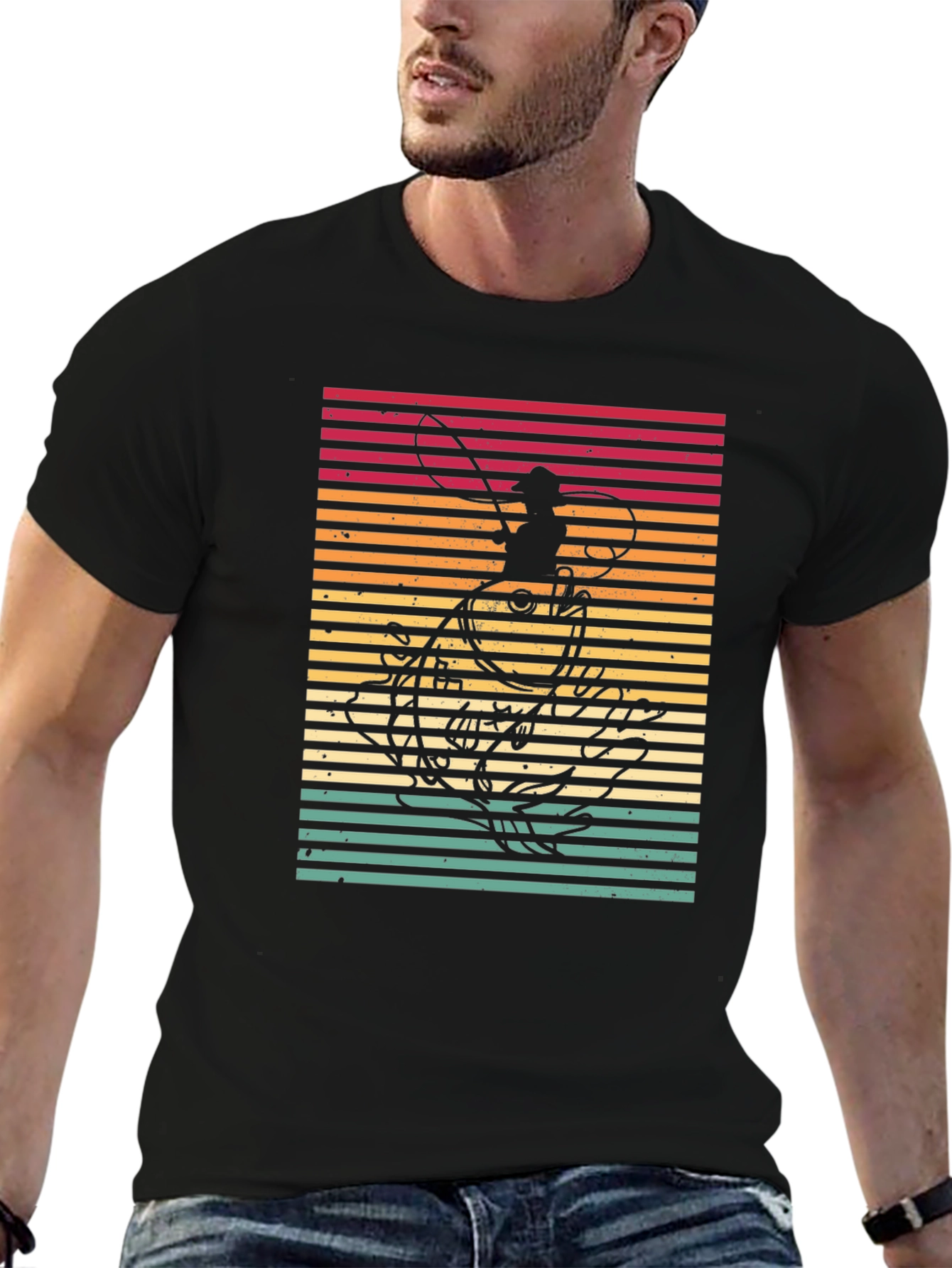 Black Retro Fishing T-Shirt - Fisherman Octopus Design view 6