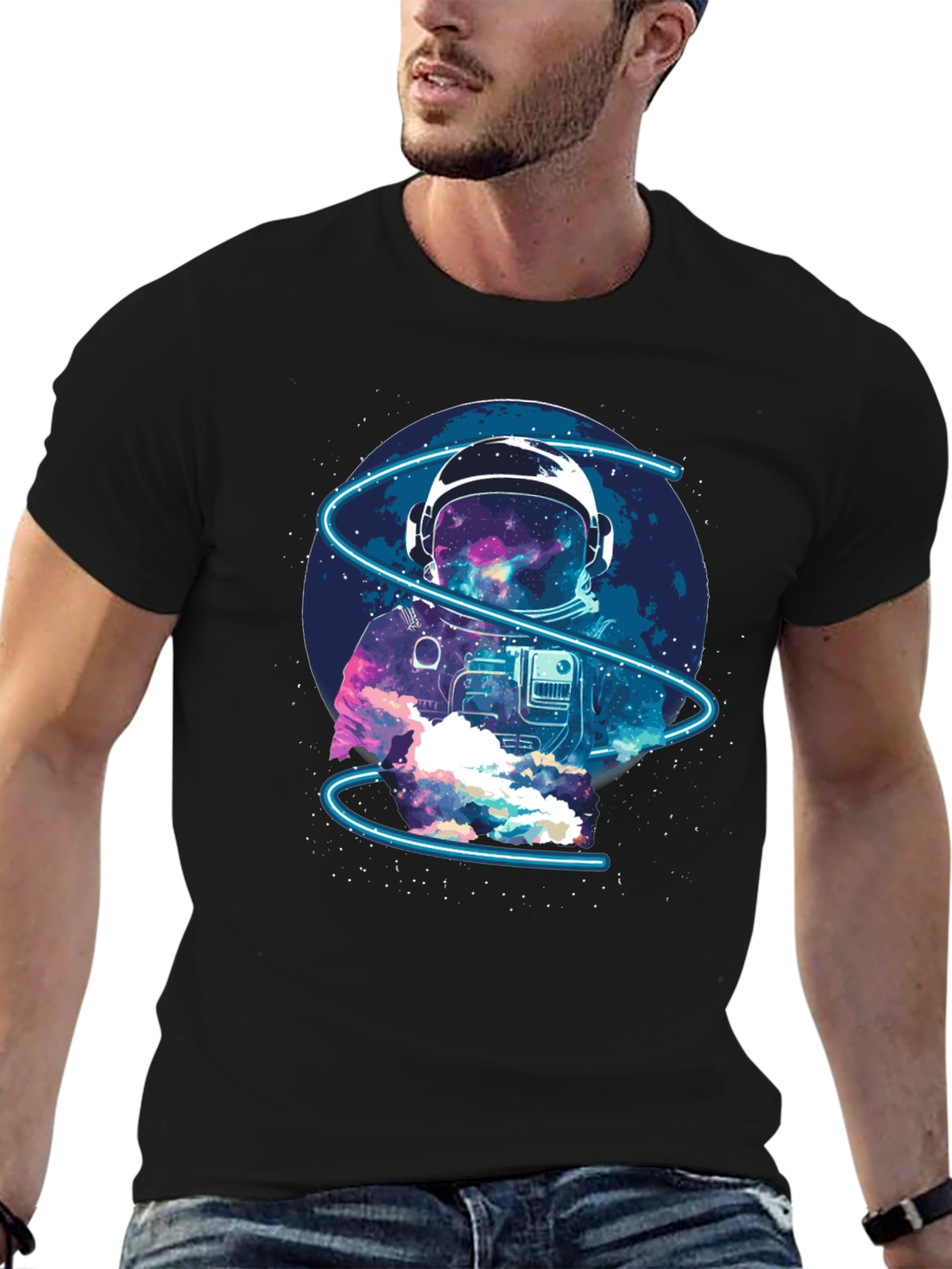 Black Astronaut Space Graphic T-Shirt view 6