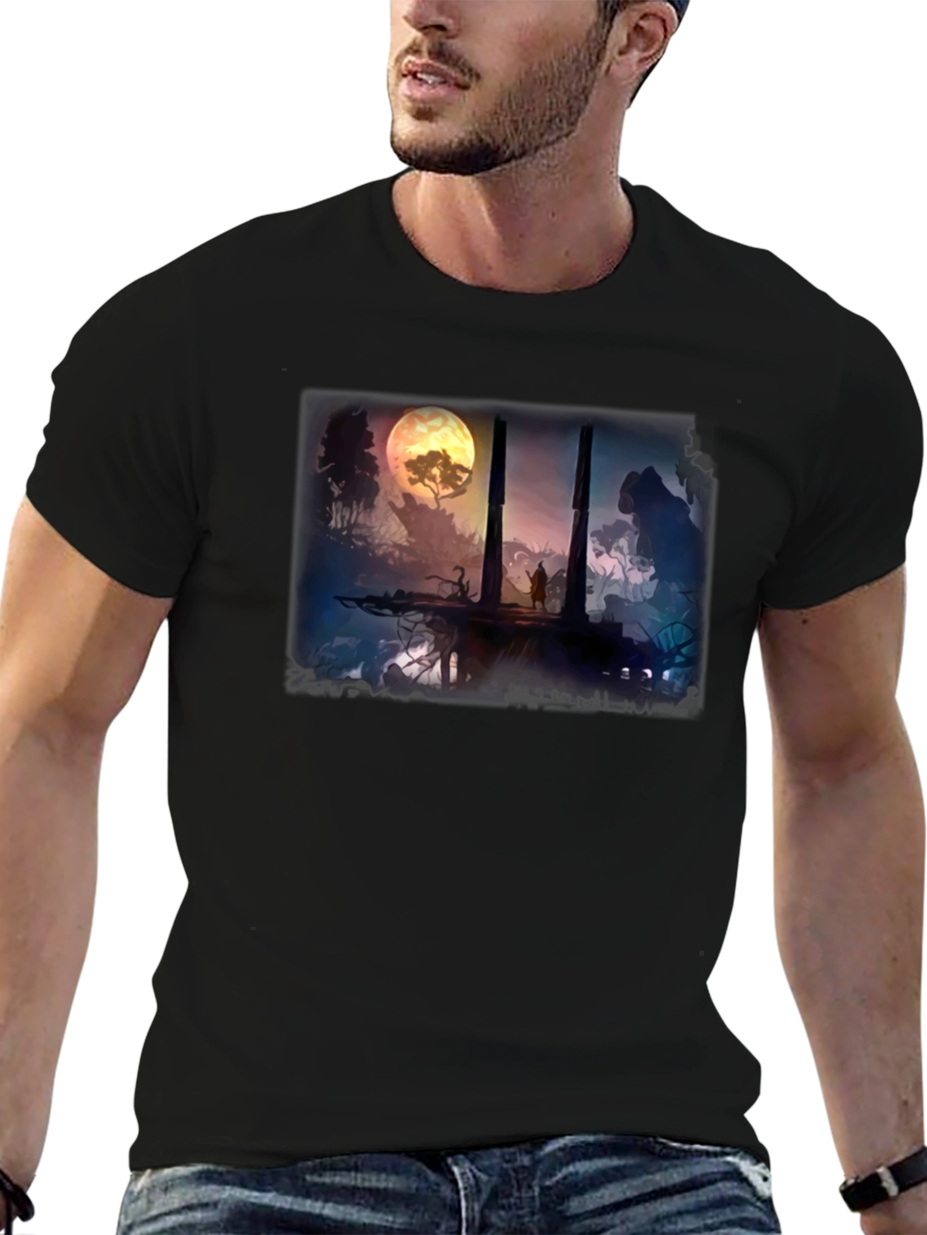Black Fantasy Landscape Black T-Shirt view 6