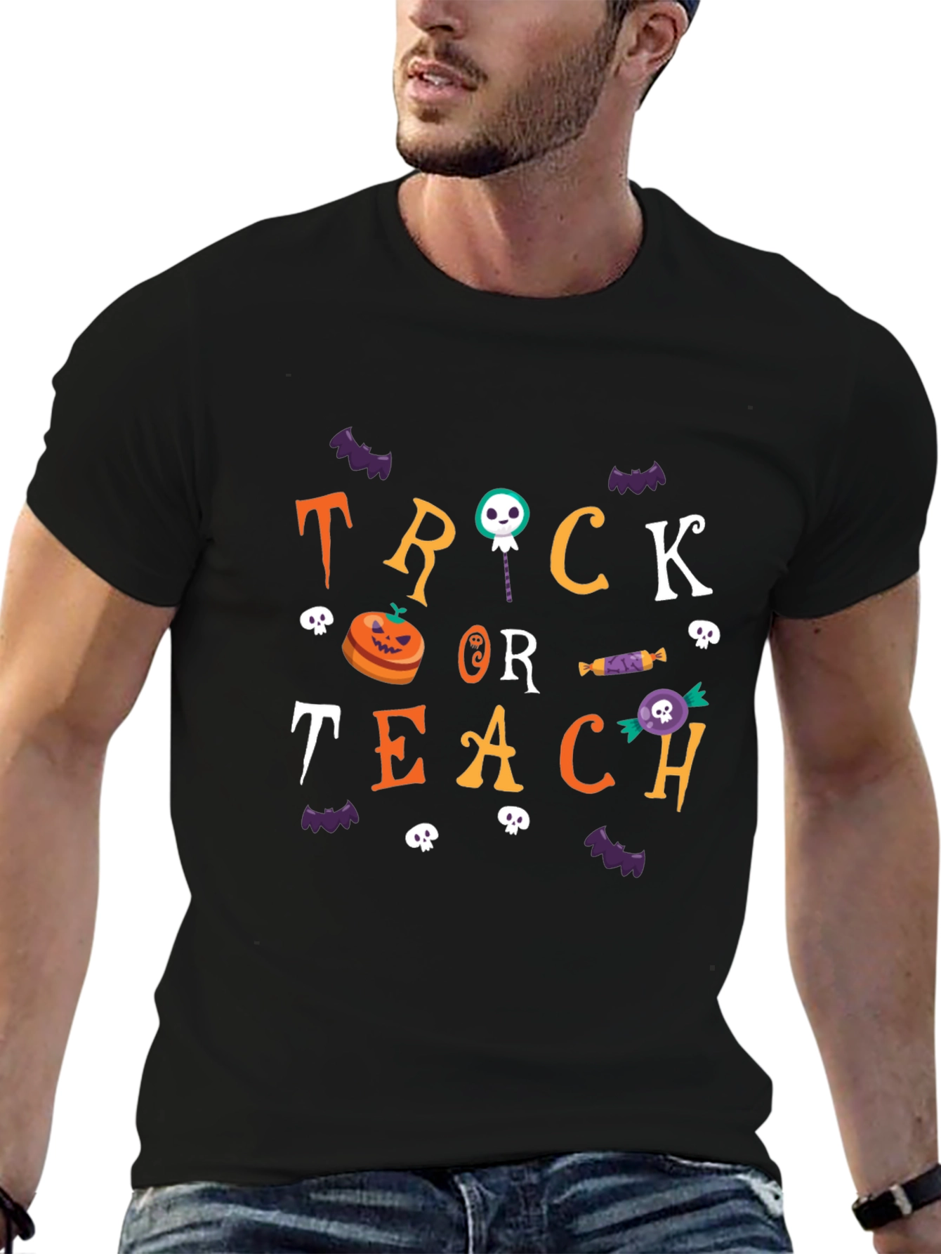 Black Trick or Teach Halloween T-Shirt view 6