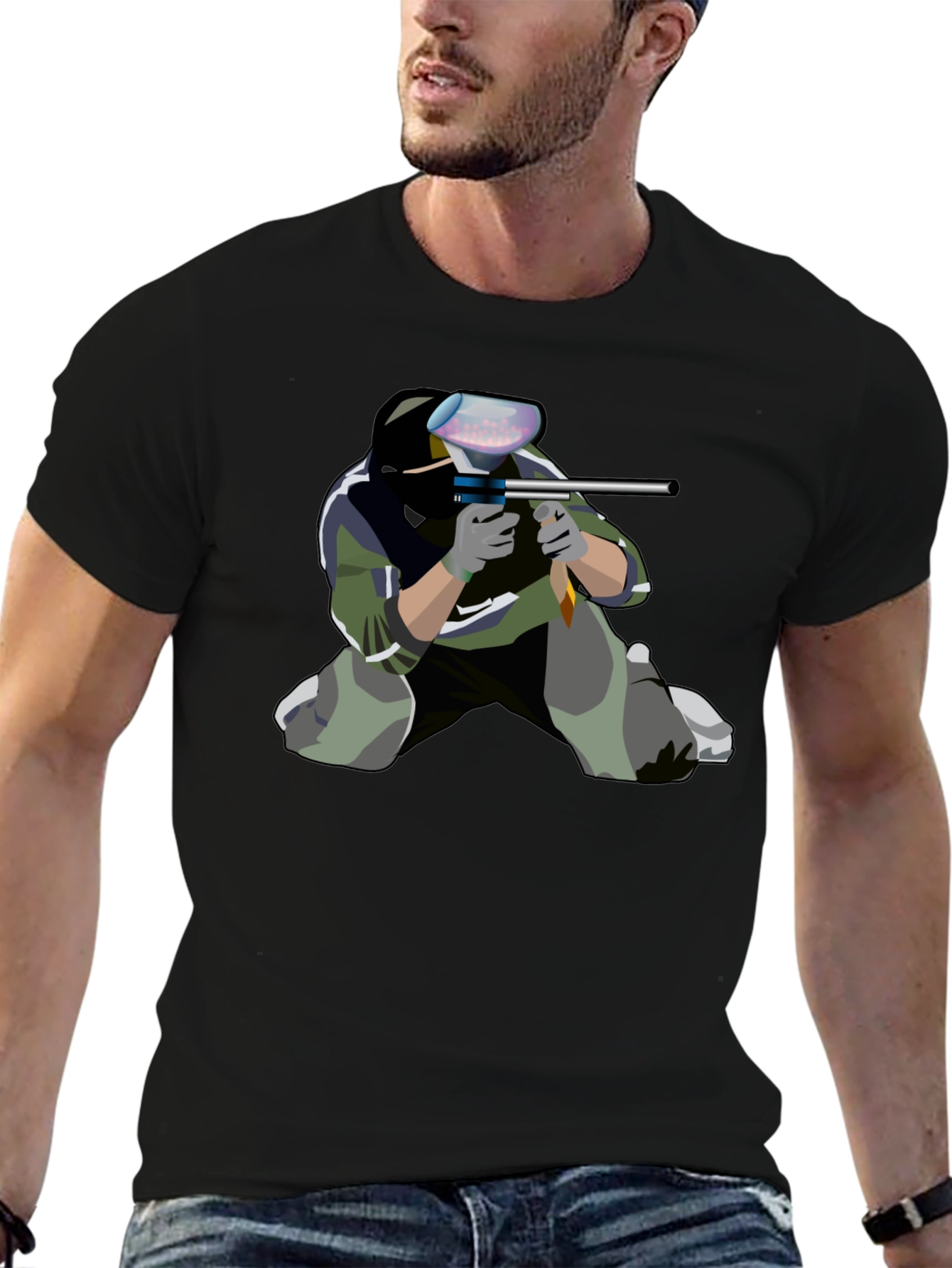 Black Paintball Player Graphic T-Shirt view 6